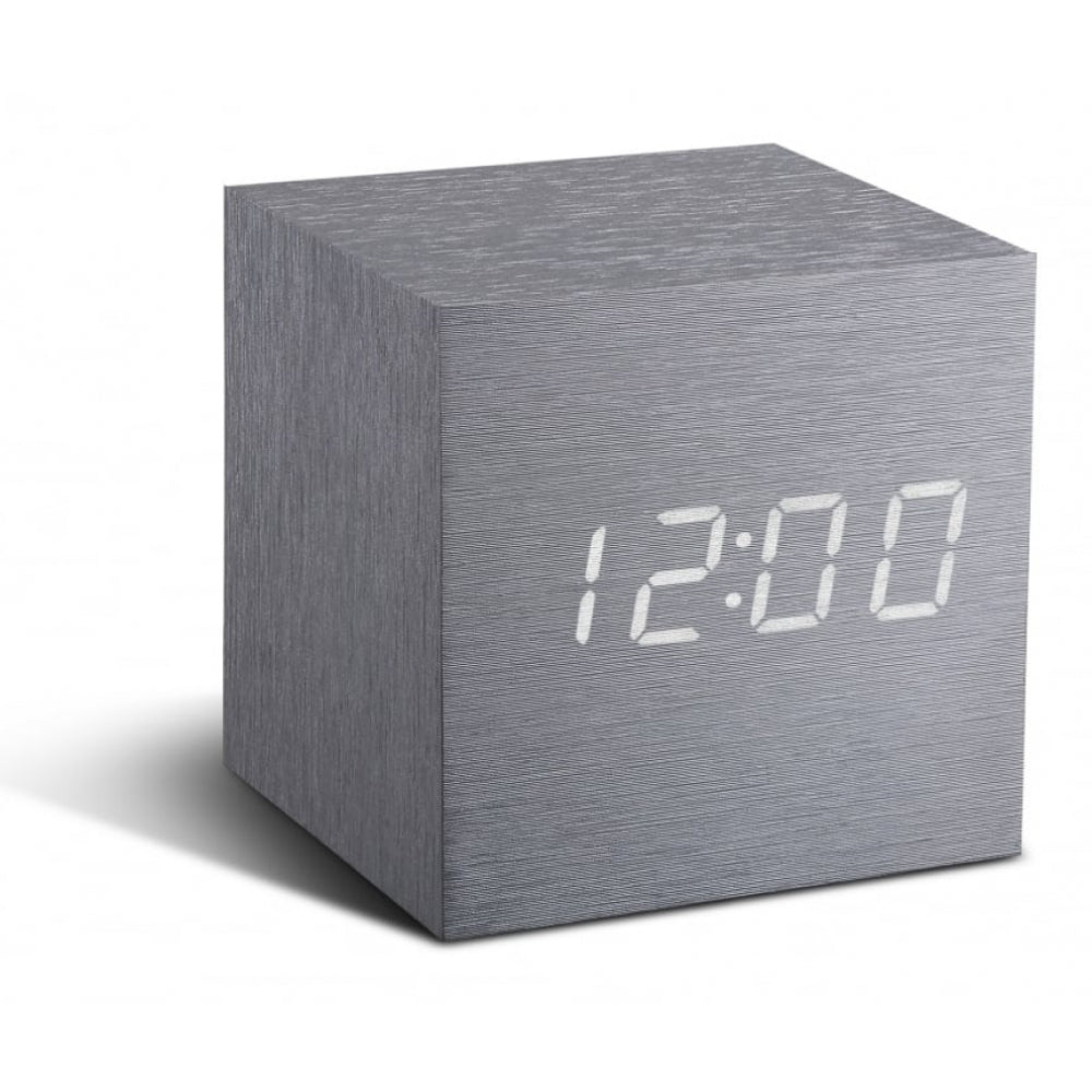 Cube Aluminium Click Clock/White LED