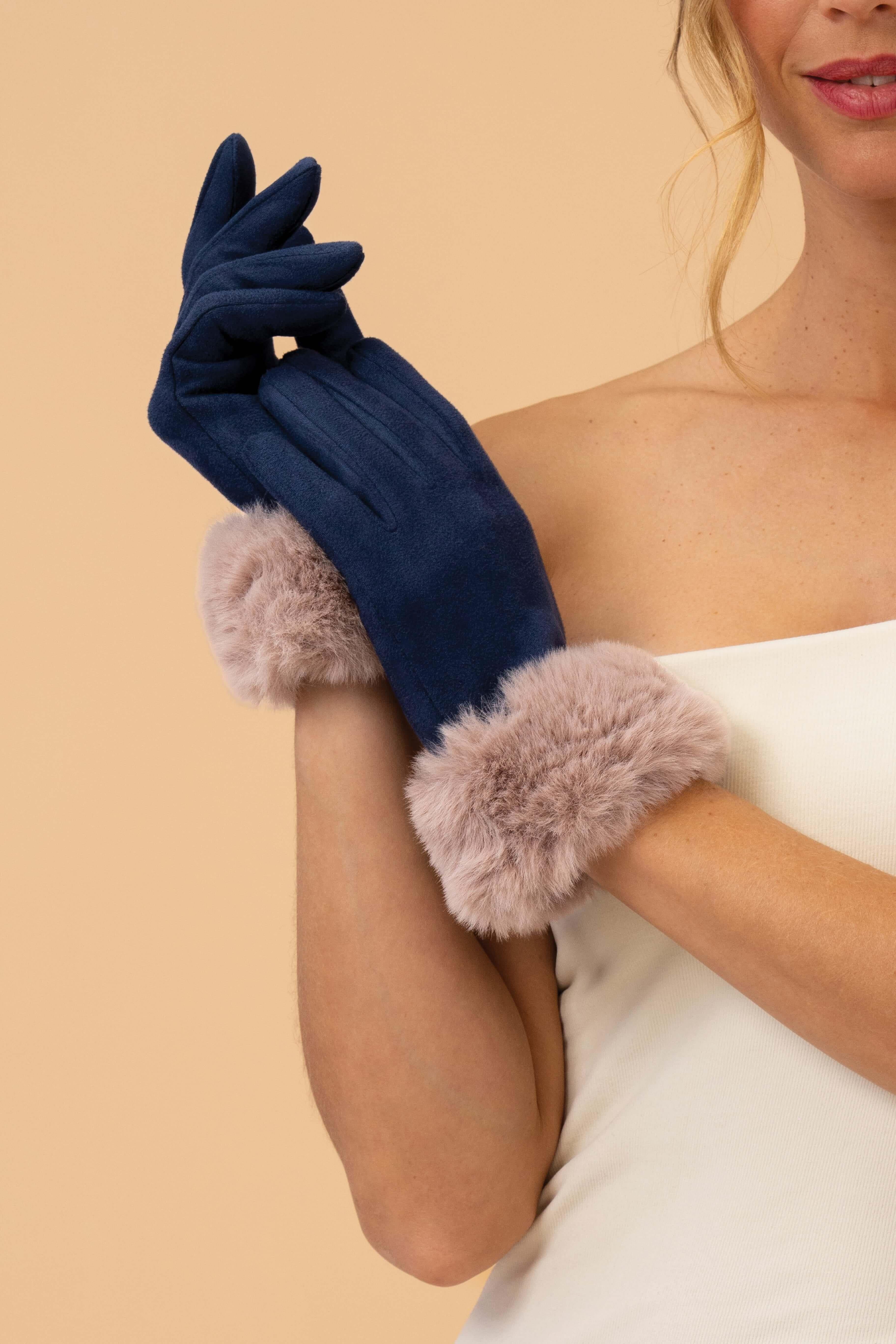 Bettina Gloves in Navy/Taupe