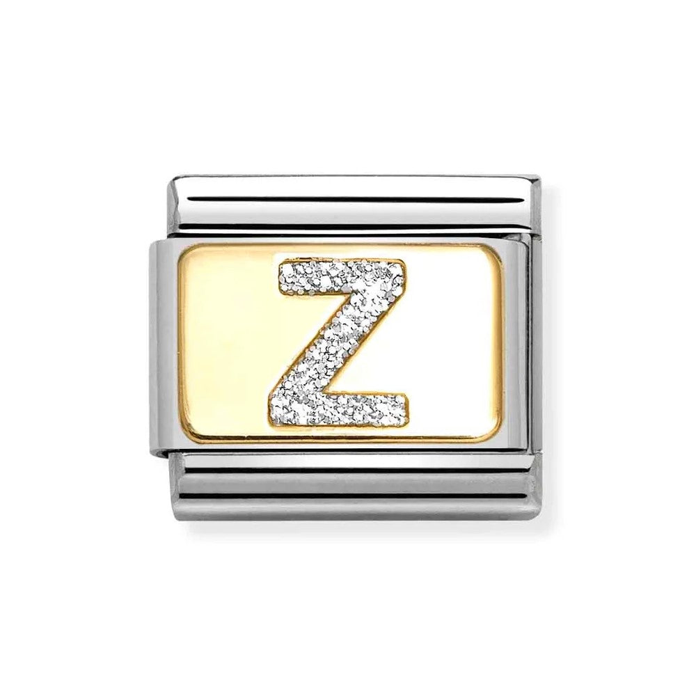 Composable Classic Link With Letter Z In 18K Gold & Silver Glitter Enamel