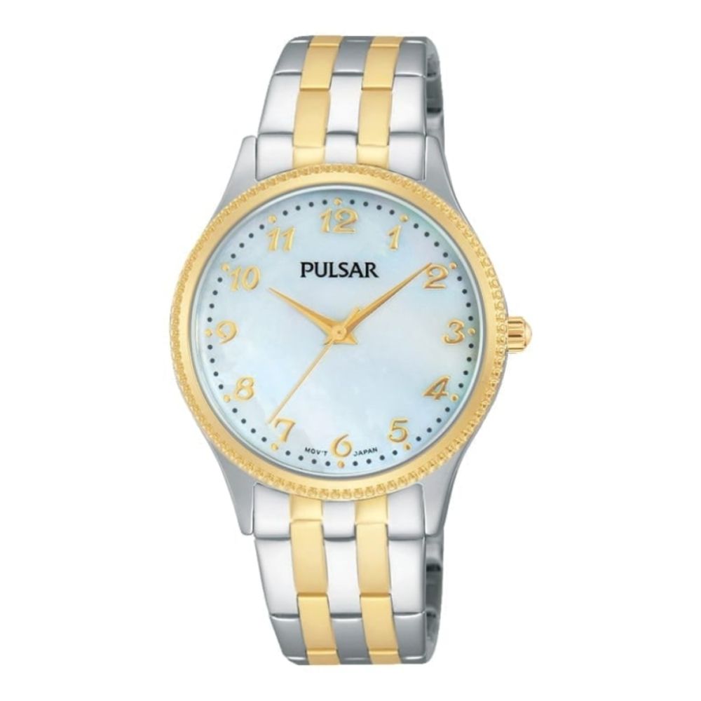 Womens Gold/Chrome Bracelet Watch with White Face