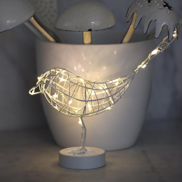 Table Top LED Robin - 20 LED Battery Operated - White