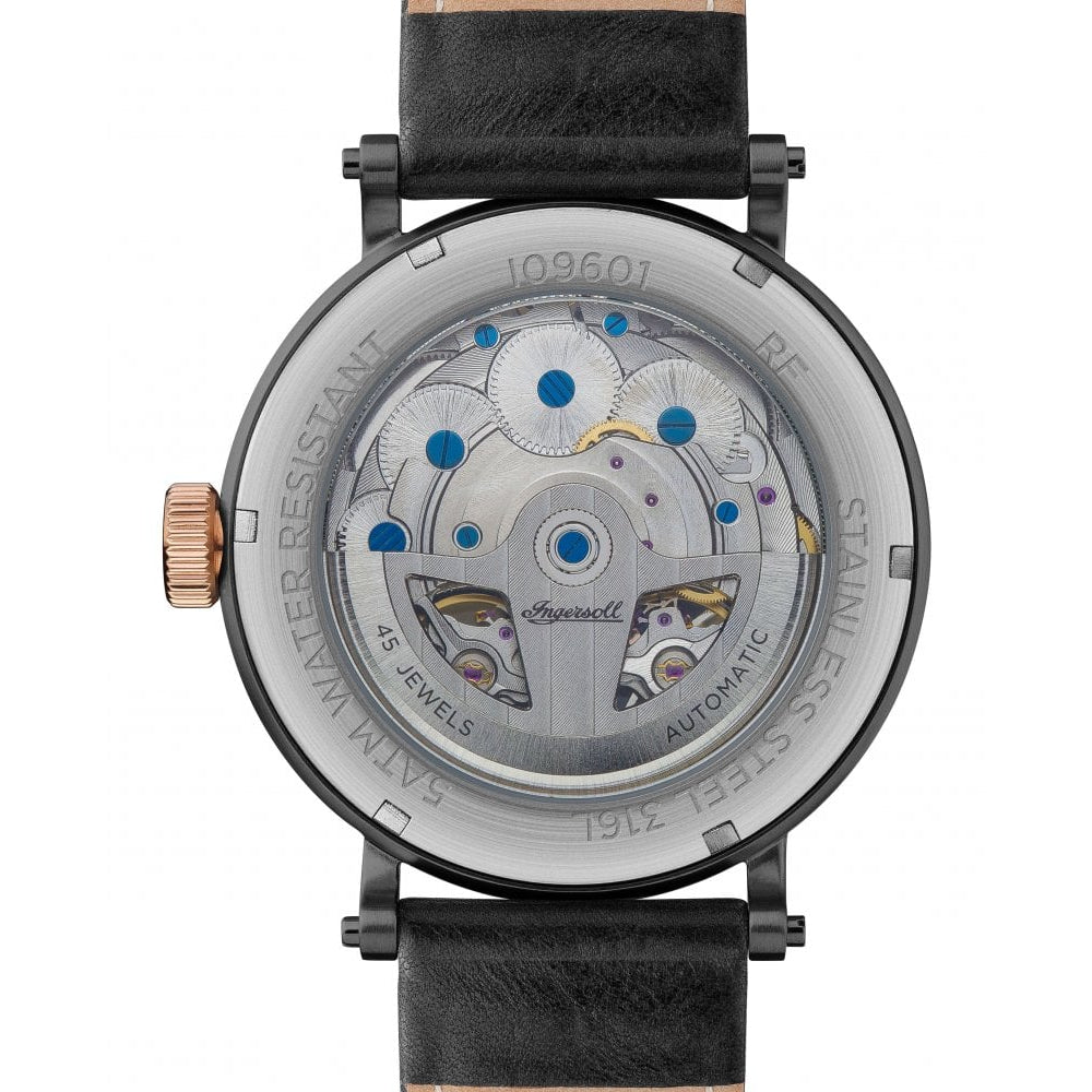 Mens The Hollywood Automatic Watch with Black Dial and Black Leather Strap