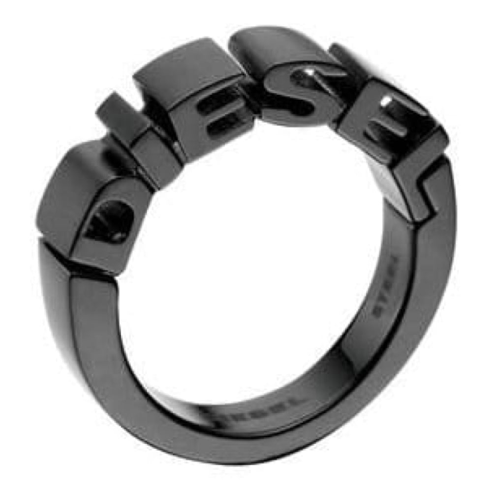 Ladies Medium Black Stainless Steel Logo Ring