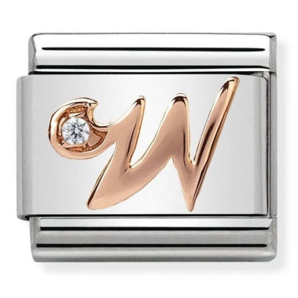 Classic Rose Gold Cubic Zirconia Letter W