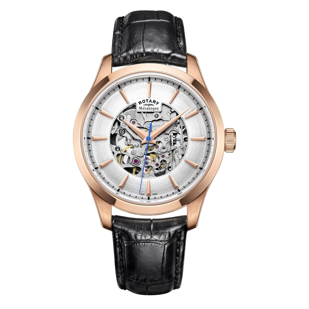 Mens Rose Gold Automatic Skeleton Watch