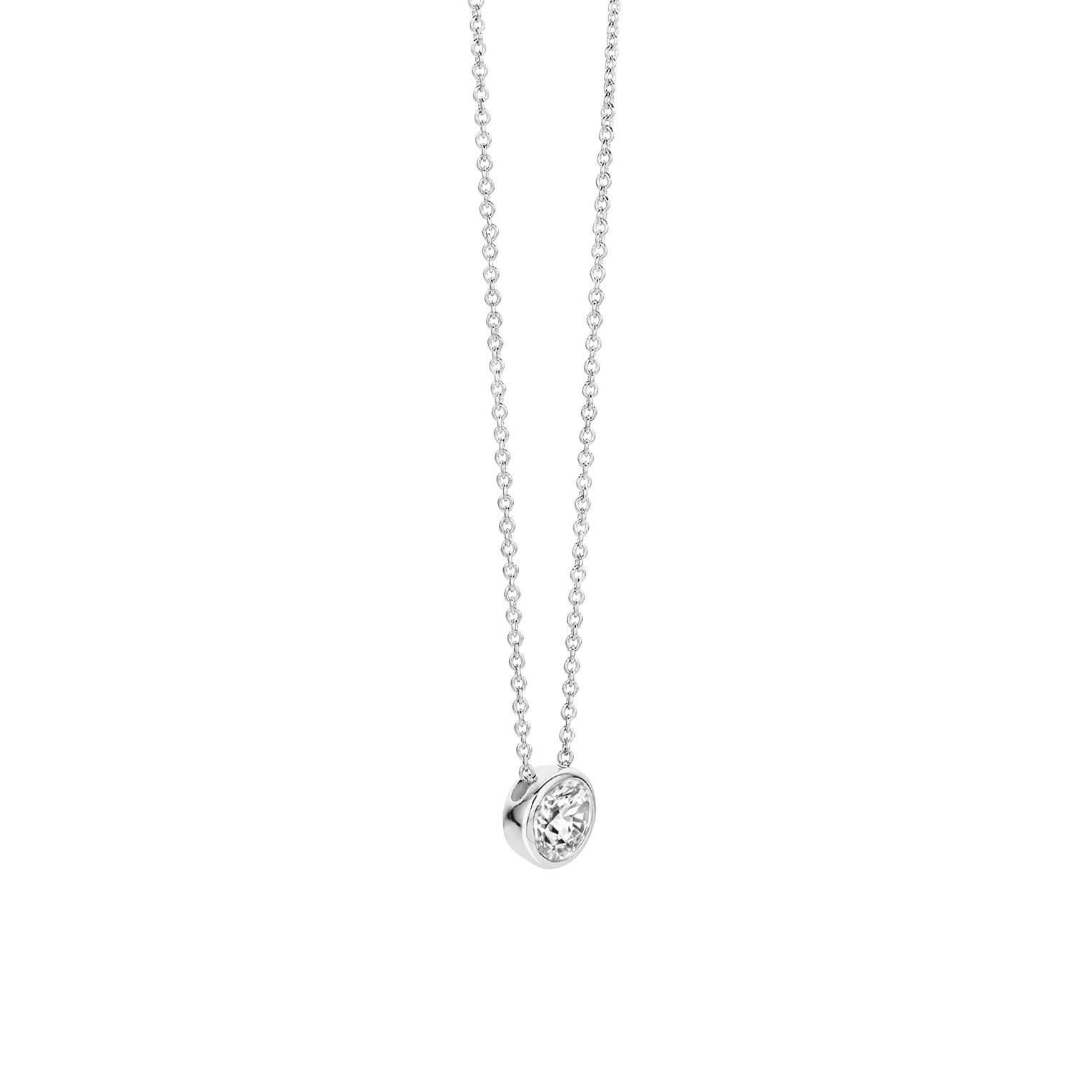Rhodium Plated Round CZ Pendant Necklace