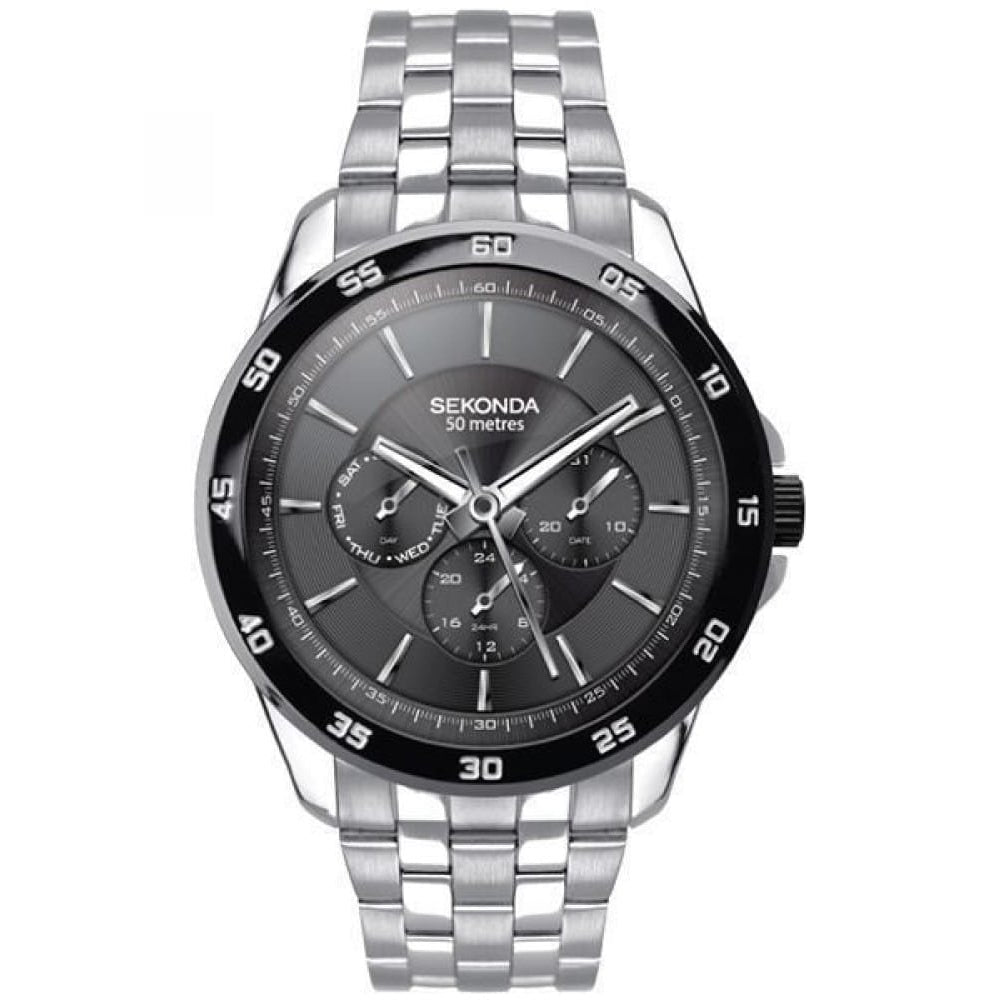 Stainless Steel Case With Black Multifunctional Dial & Bracelet Strap Gents Watch