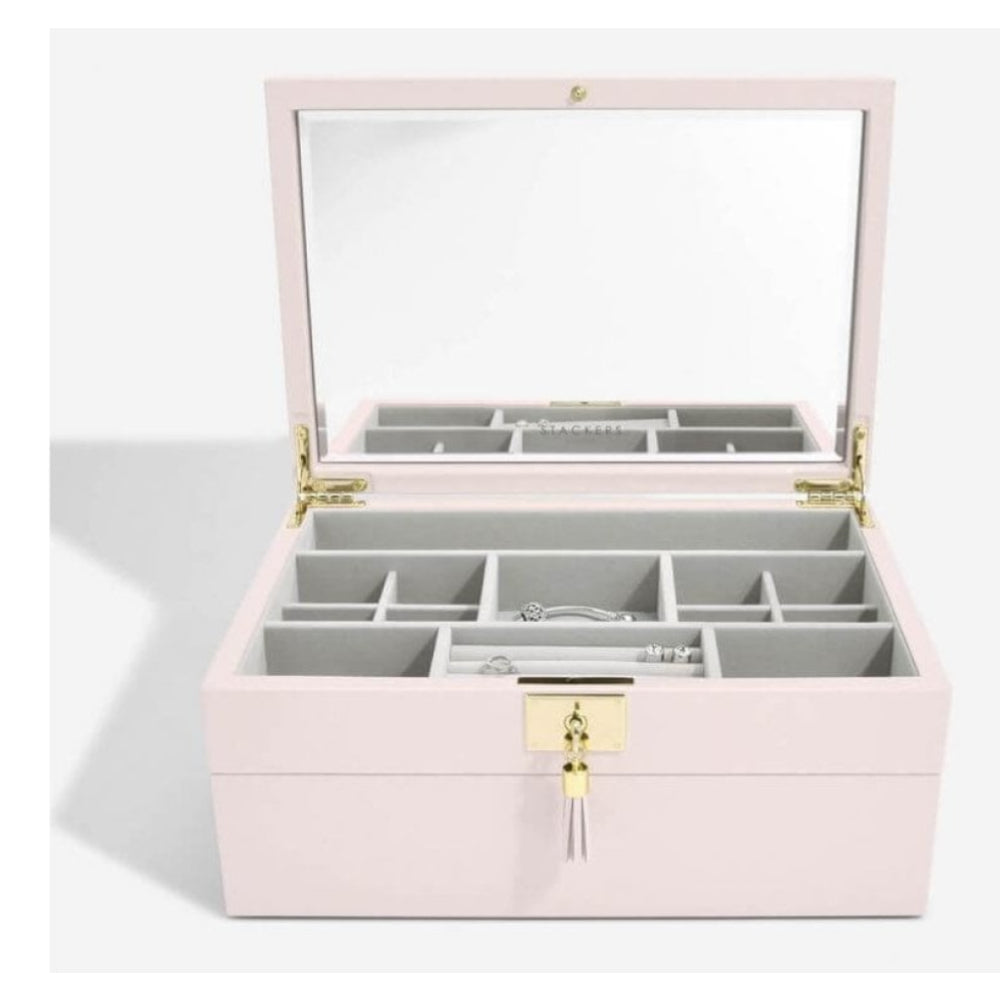 Classic Pink Leather Set Of 2 Jewellery Box