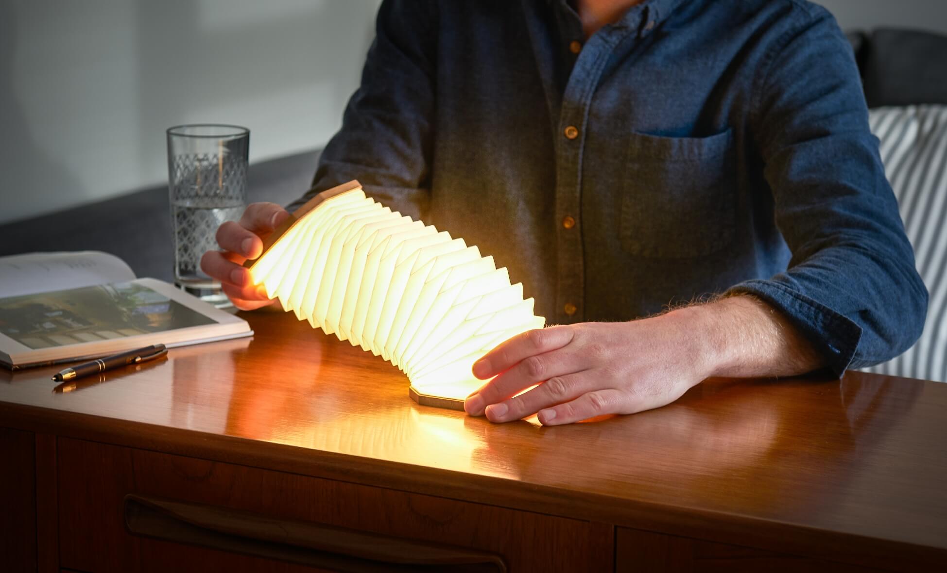 Wood Accordion Lamp- Natural Walnut Wood