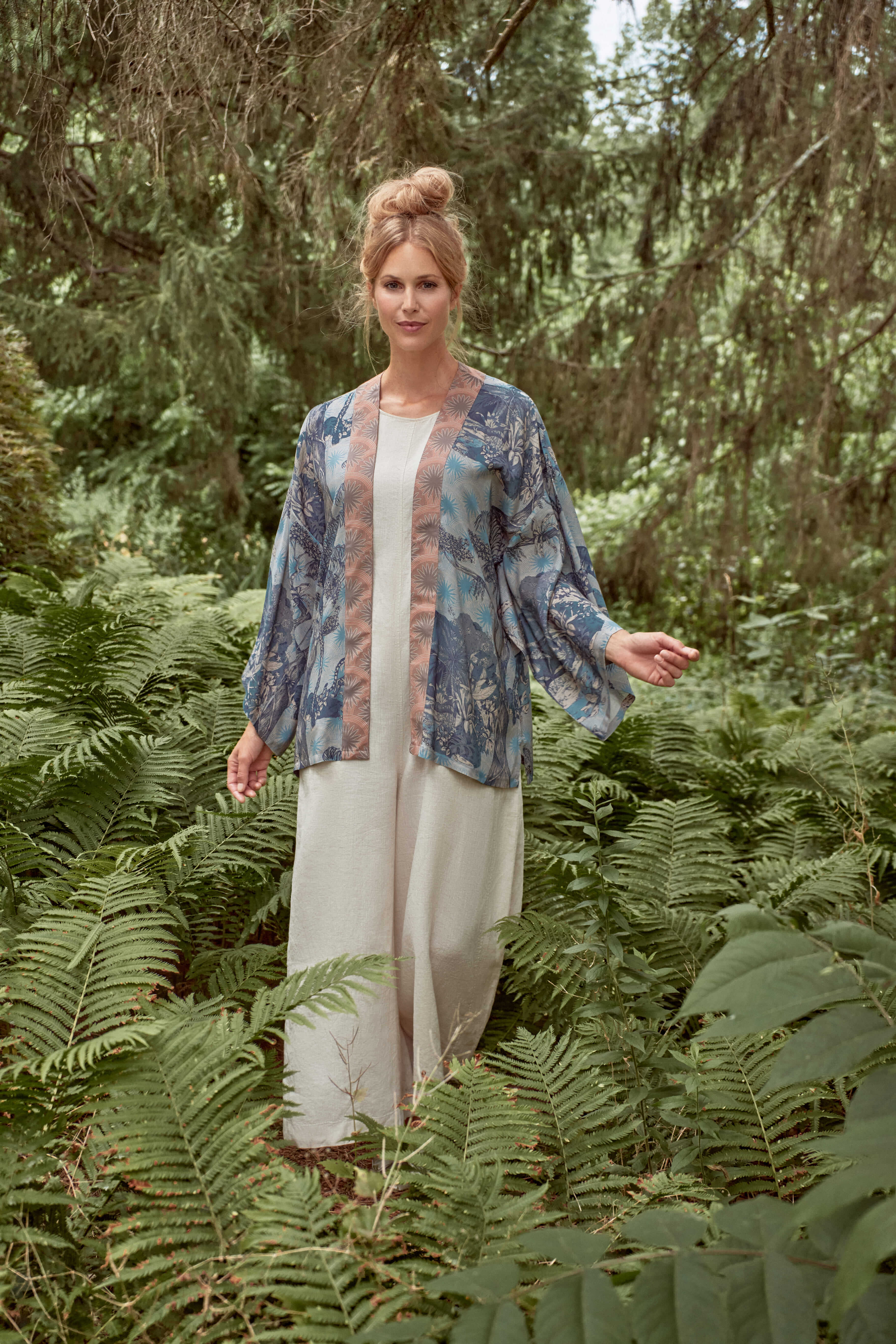 Tropical Toile Kimono Jacket - Denim & Petal