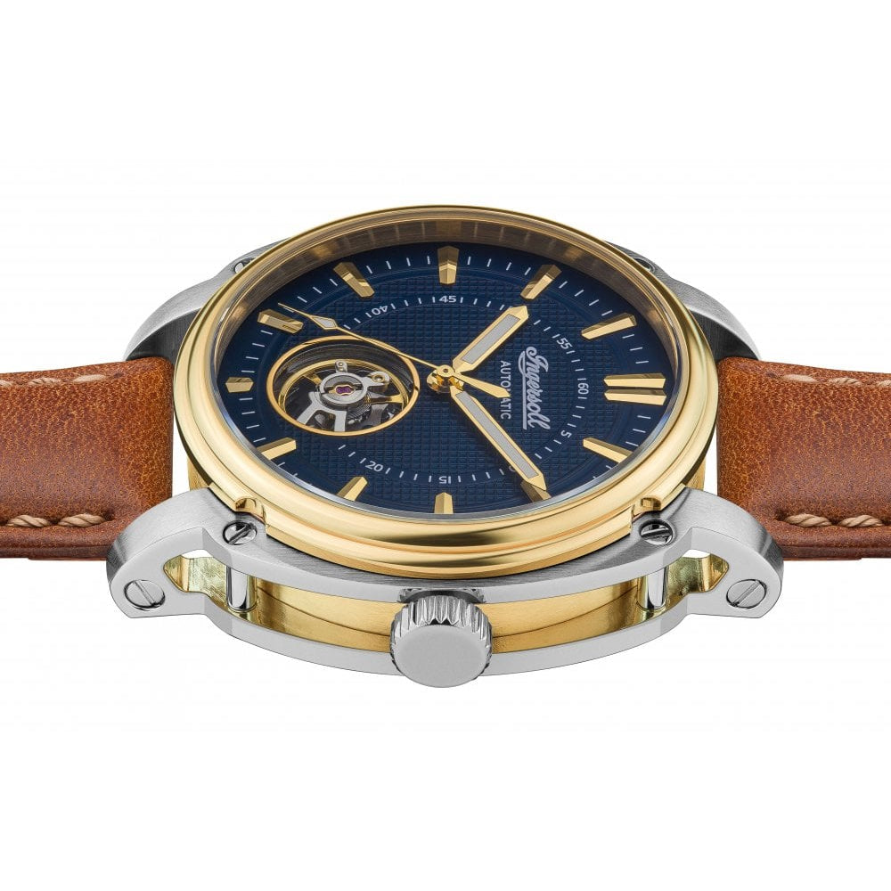 Mens The Director Automatic Watch with Blue Dial and Brown Leather Strap