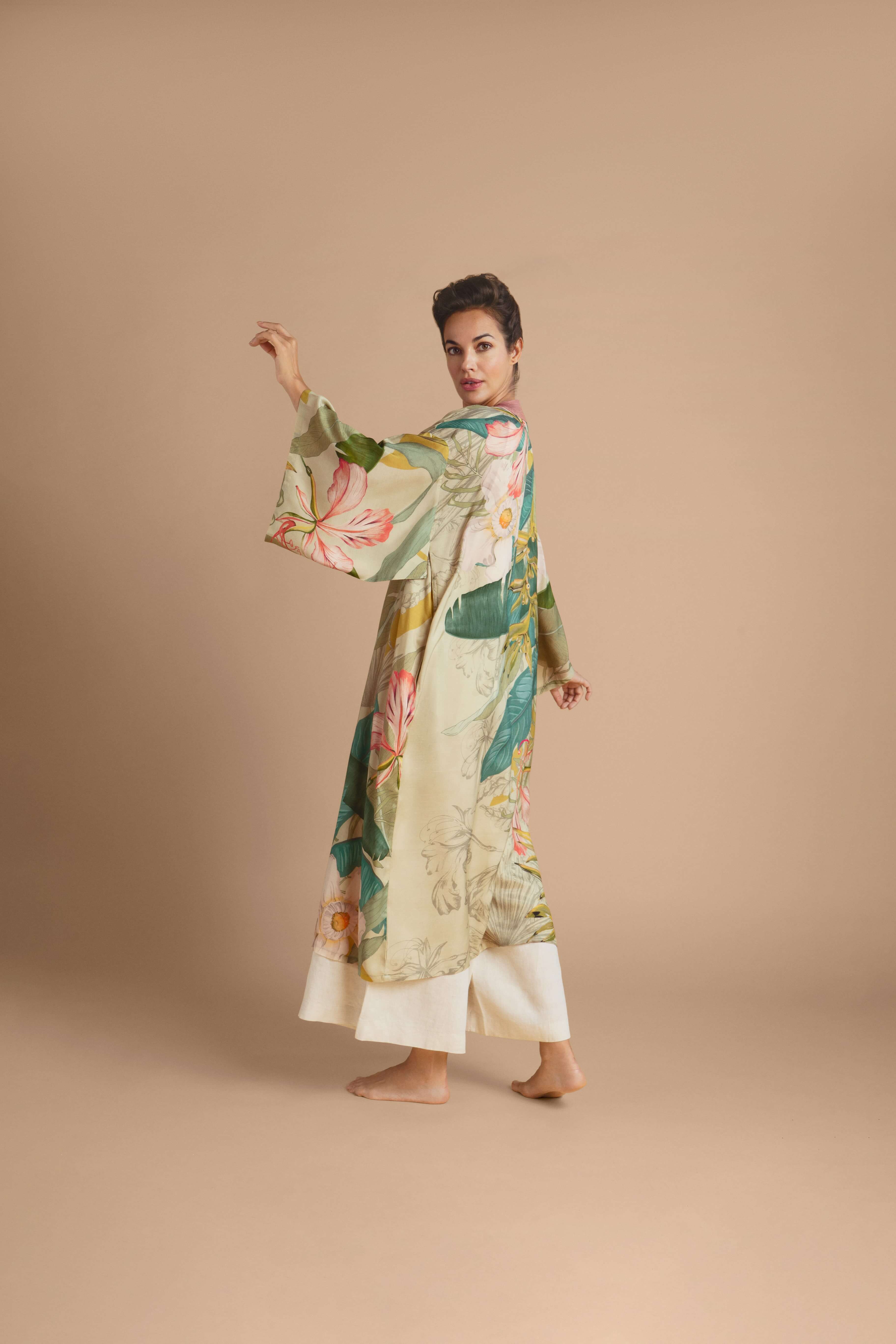 Delicate Tropics Kimono Gown - Sage
