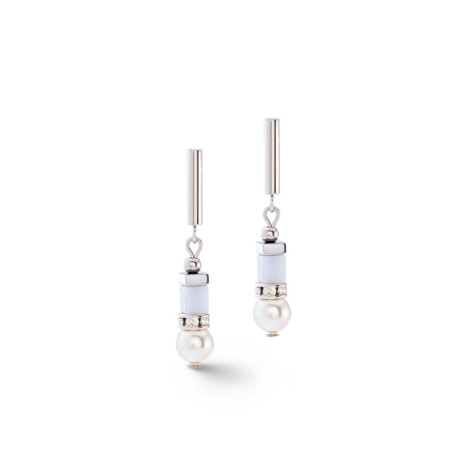Precious Fusion Offset Silver Light Blue Earrings With Stickpin