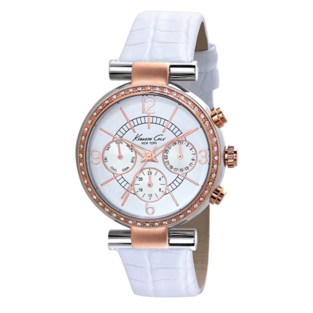 Womens white and rose gold multi-dialed watch