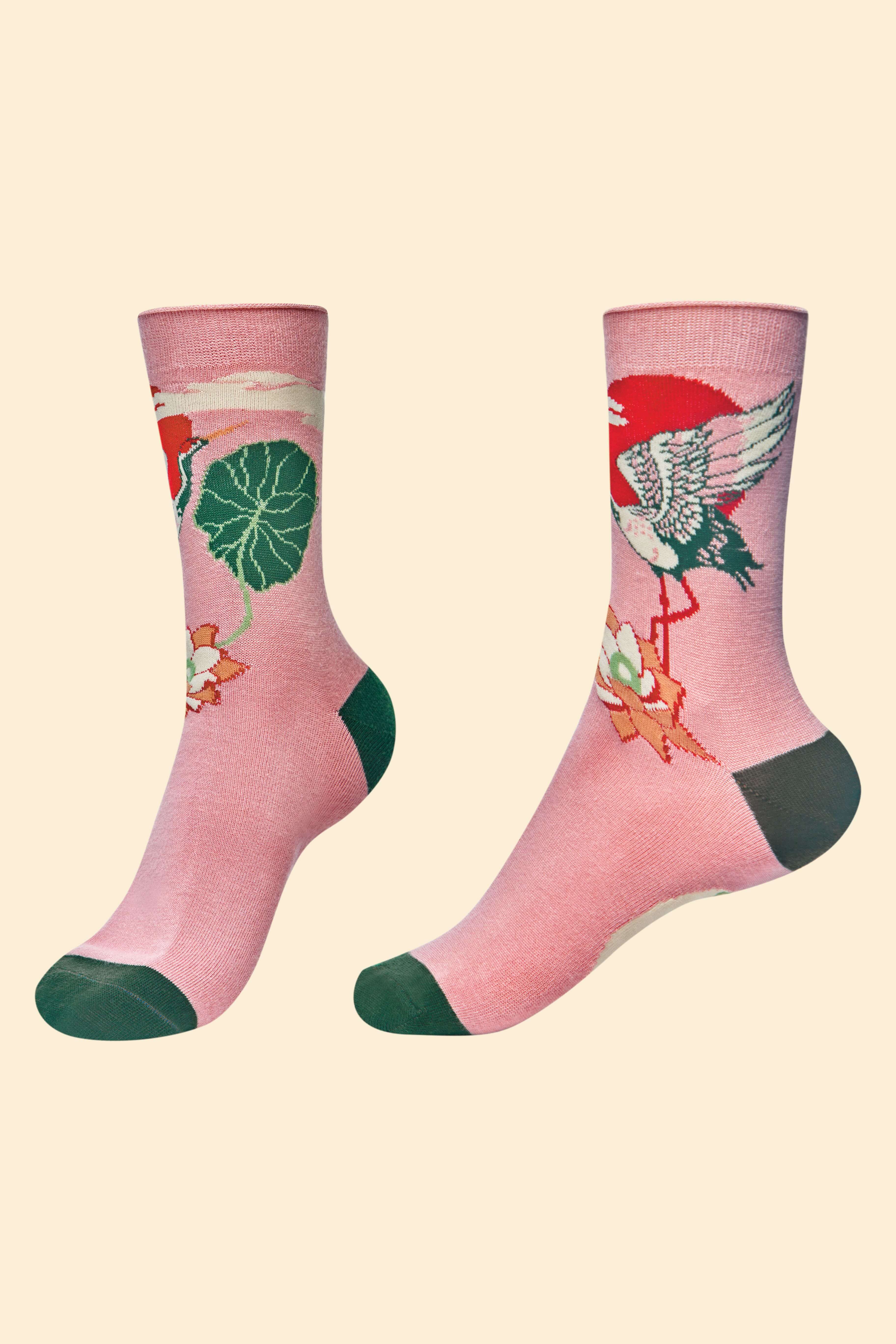 Crane at Sunrise Ankle Socks - Petal