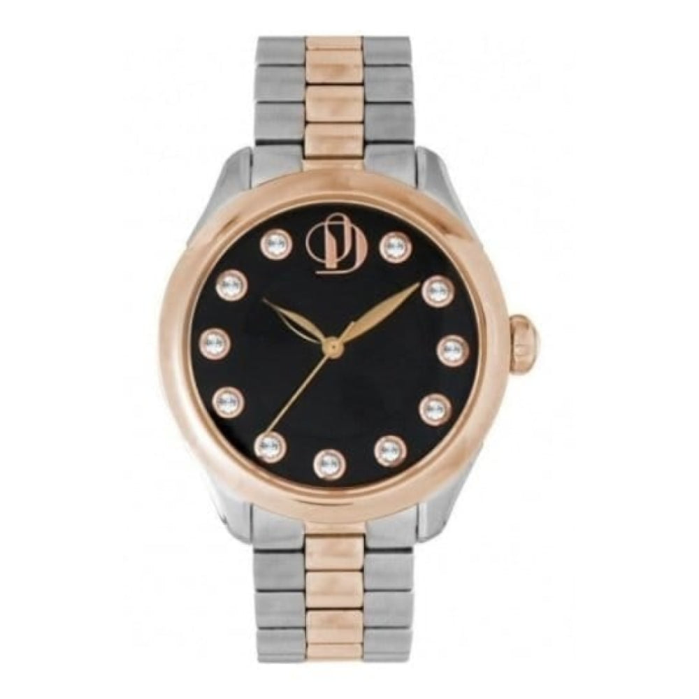 Ladies Rose Gold Two Tone & Black Dial Watch