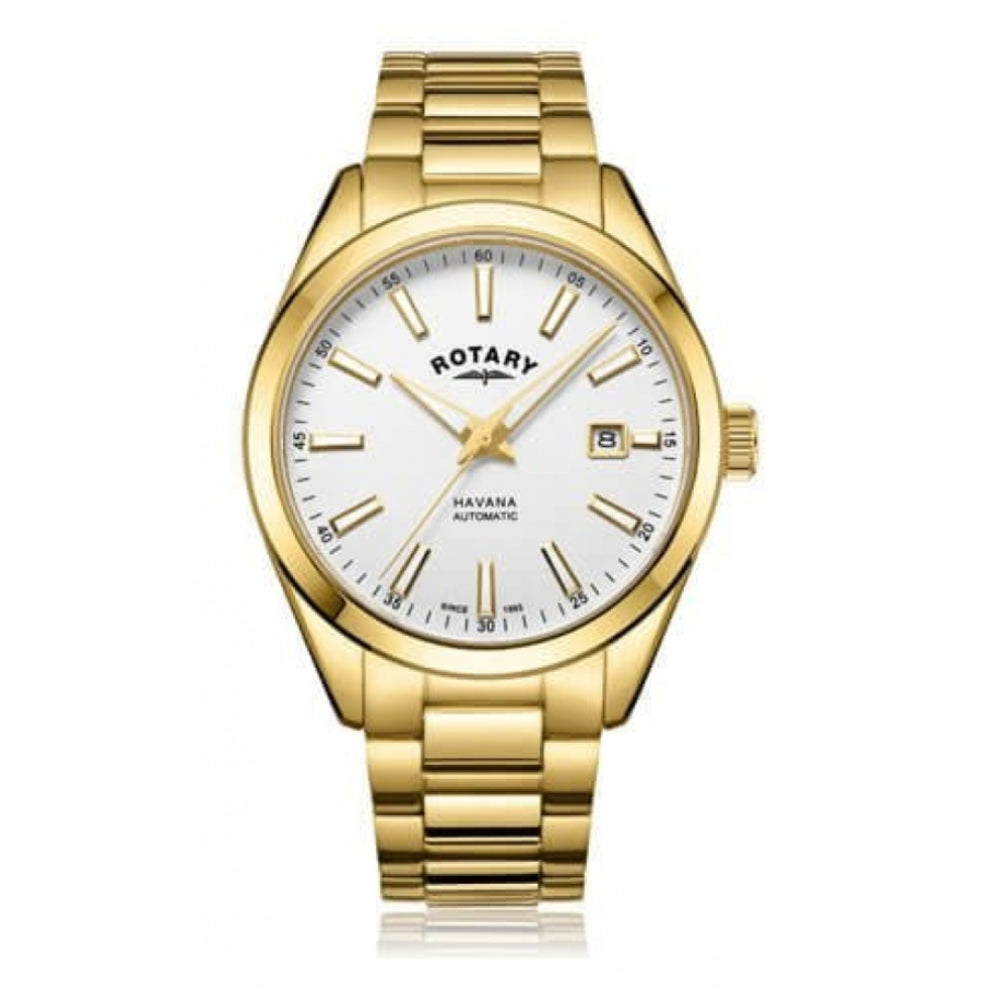 Gold Tone Stainless Steel White Dial & Bracelet Strap Gents Havana Automatic Watch