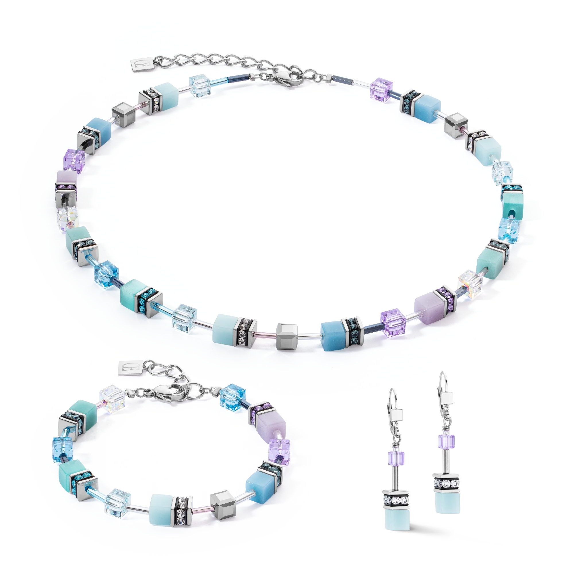 GeoCUBE Iconic Aqua Lilac Earrings