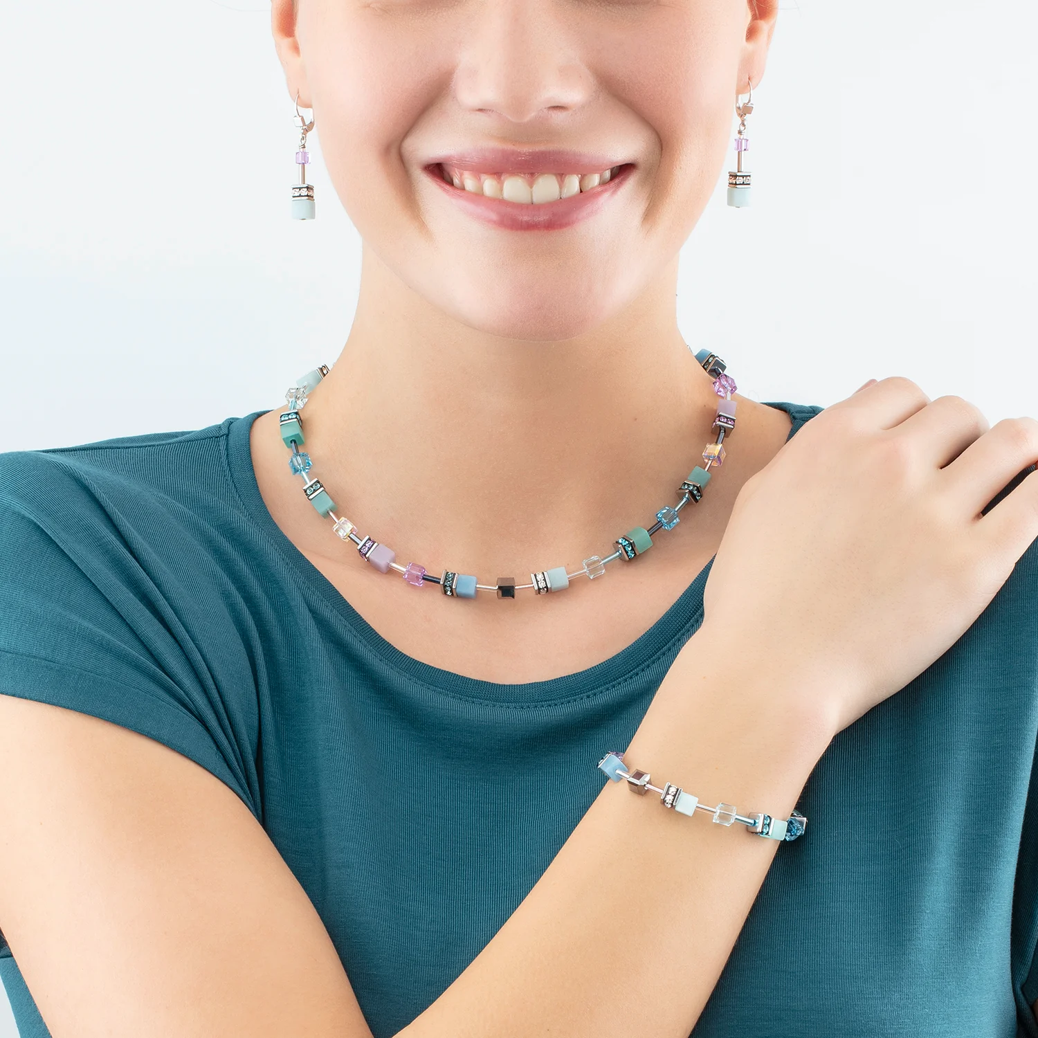 GeoCUBE Iconic Aqua Lilac Earrings