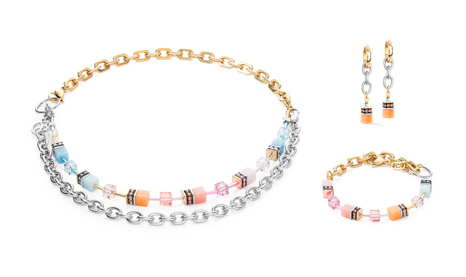 GeoCUBE Iconic Fusion Chain Bracelet In Aqua-Apricot