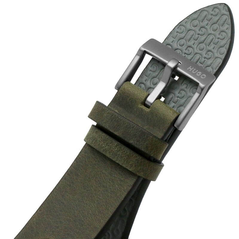 #FRESH Green Leather Strap Grey Chronograph Dial Gents Watch