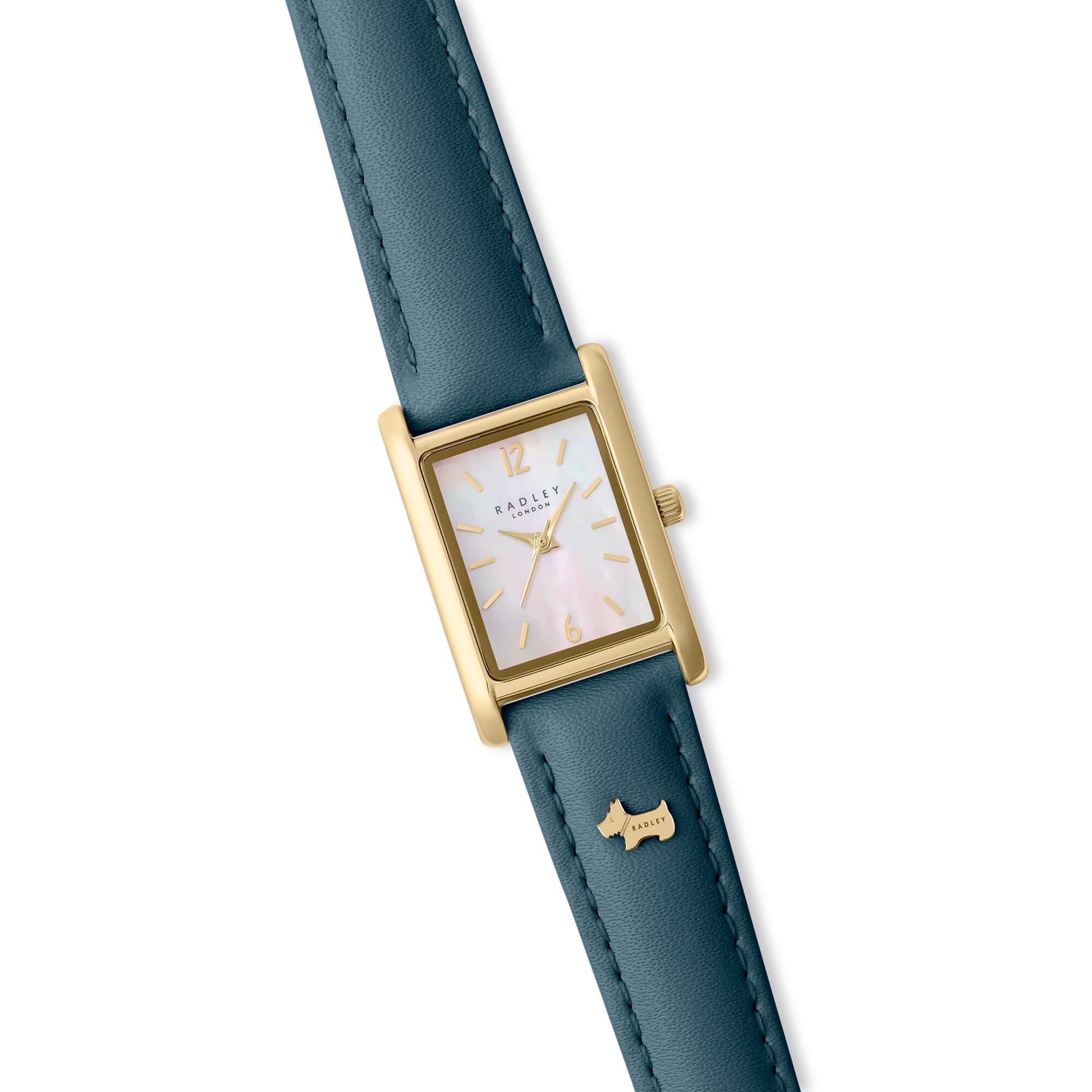 Gold Plated Blue Leather Strap Ladies Watch