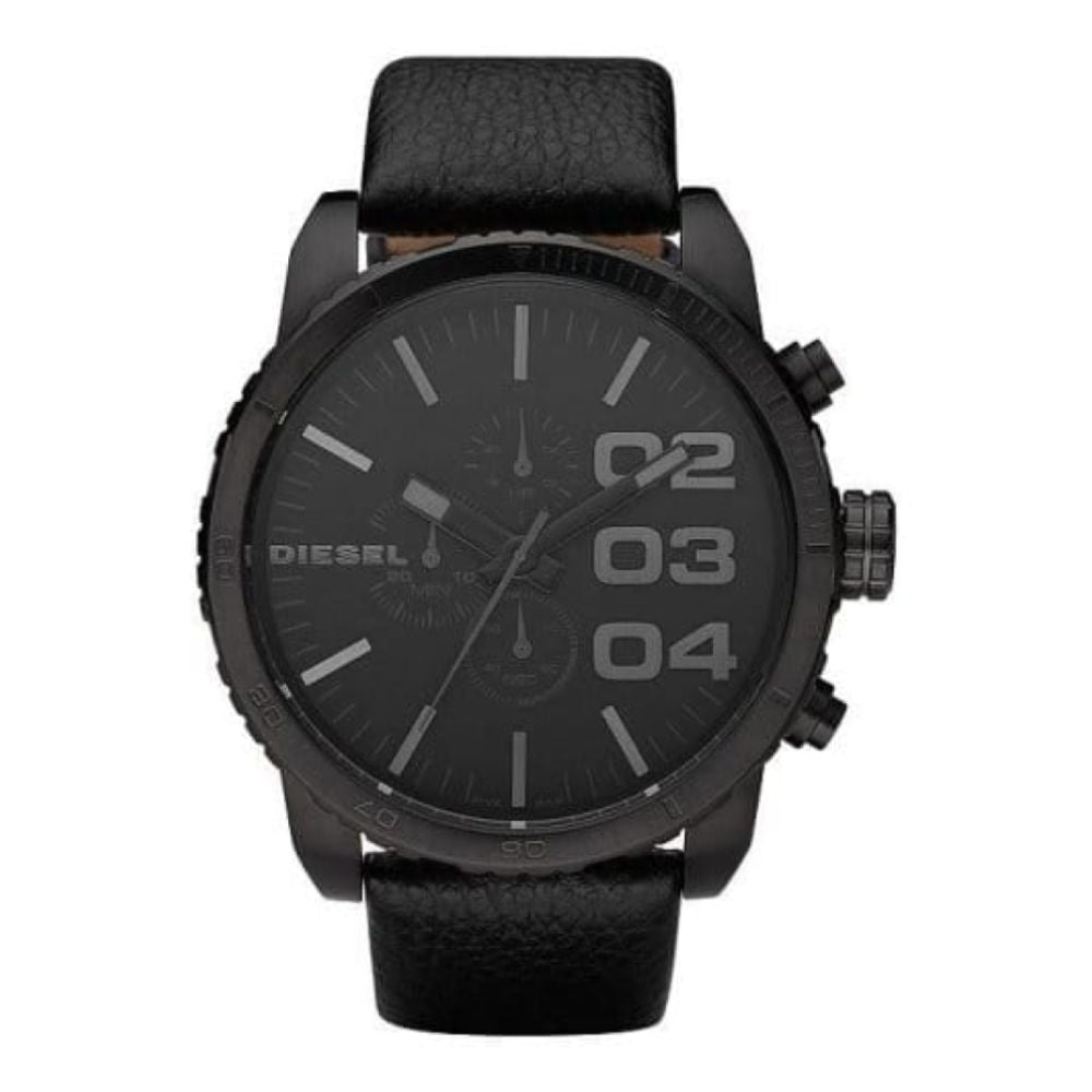 Gents Black Leather Oversized Strap Watch