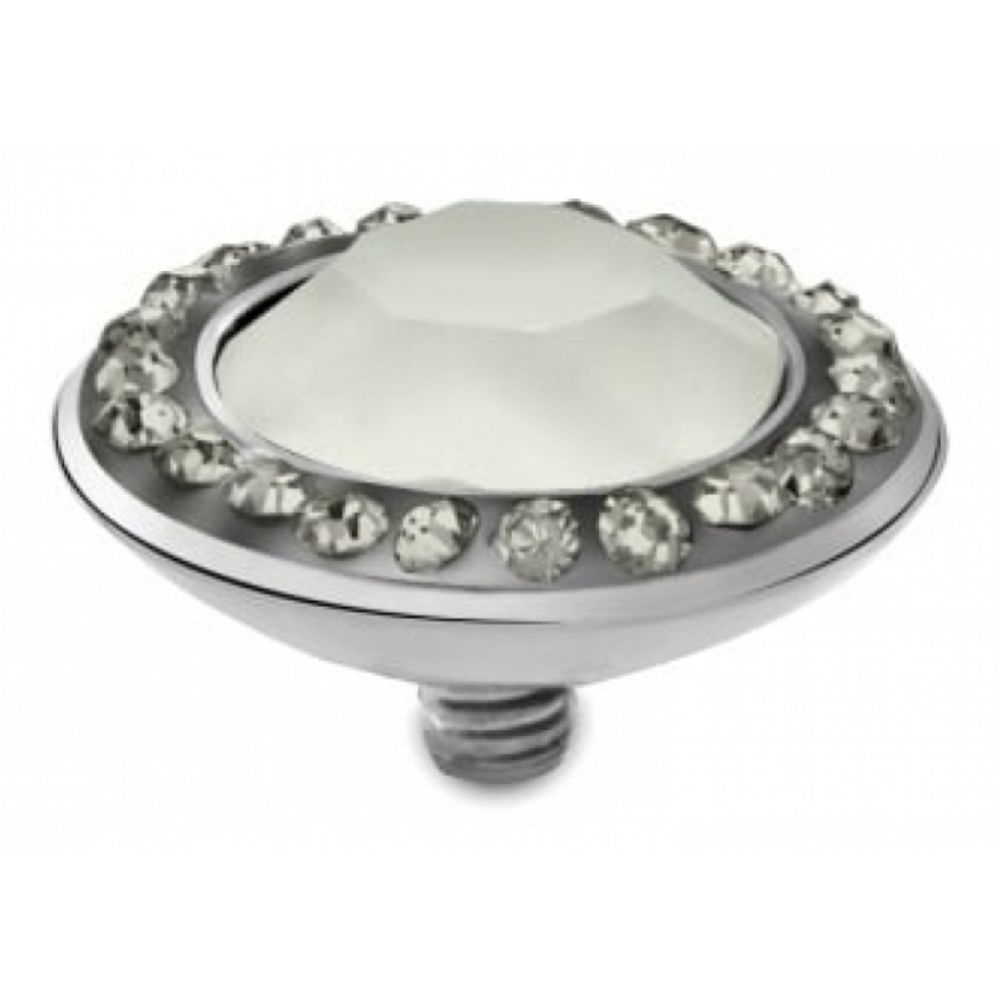 Famosa Stainless Steel 13mm Tondo Deluxe Powder Green Ring Top with Black Diamond CZ