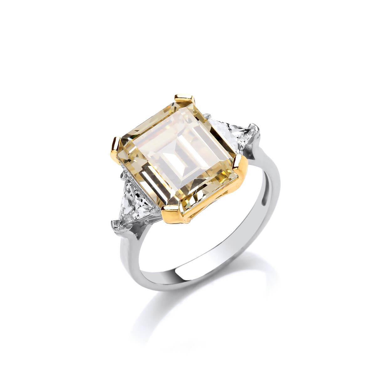 Silver & Citrine Cubic Zirconia Vintage Style Ring- 7/N