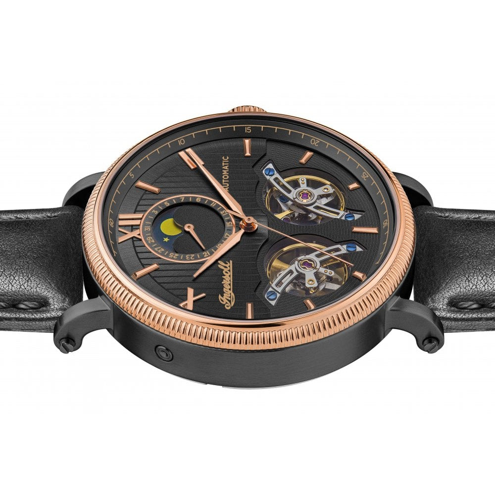 Mens The Hollywood Automatic Watch with Black Dial and Black Leather Strap