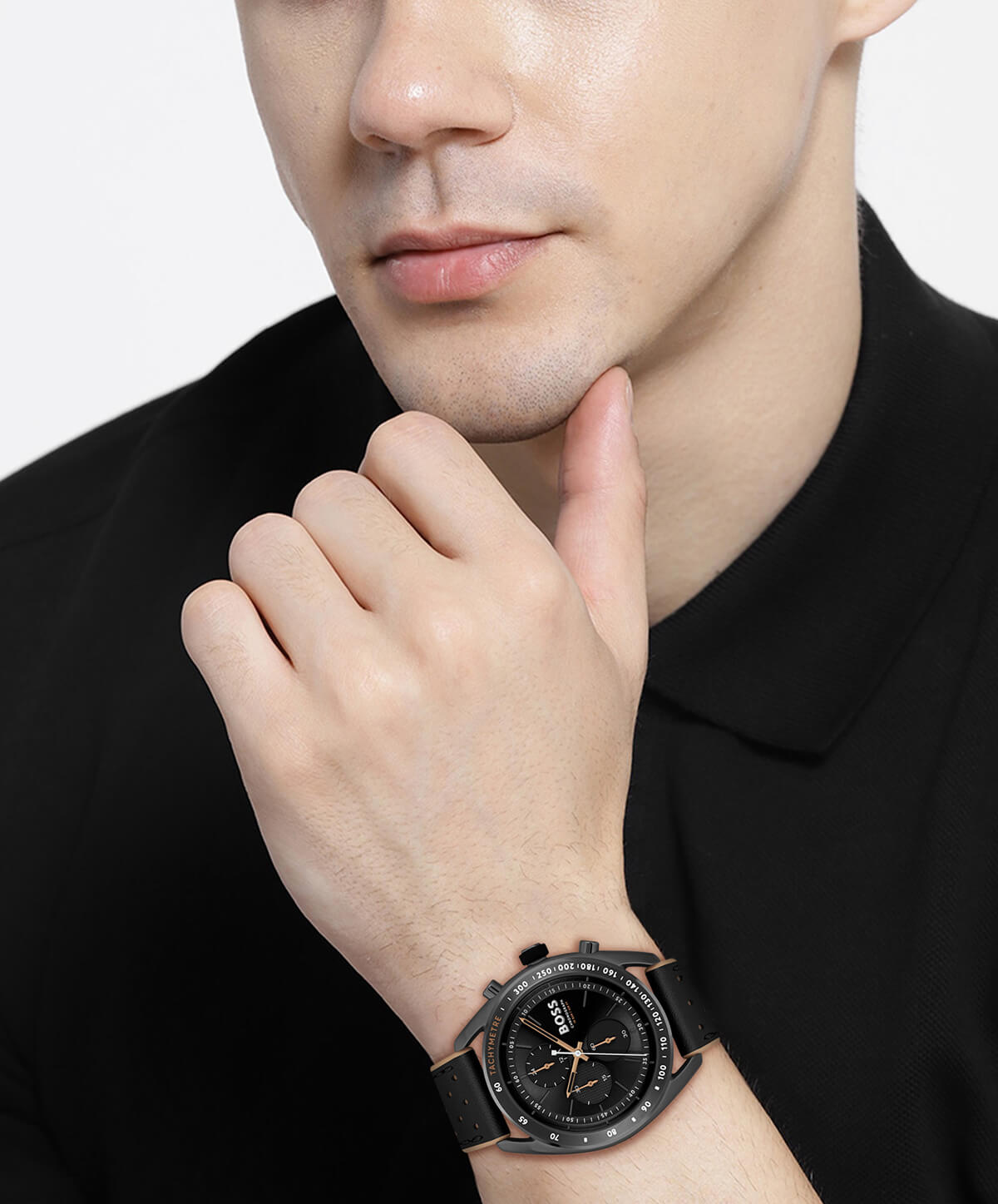 Centre Court Black Chronograph Dial Black Strap Watch