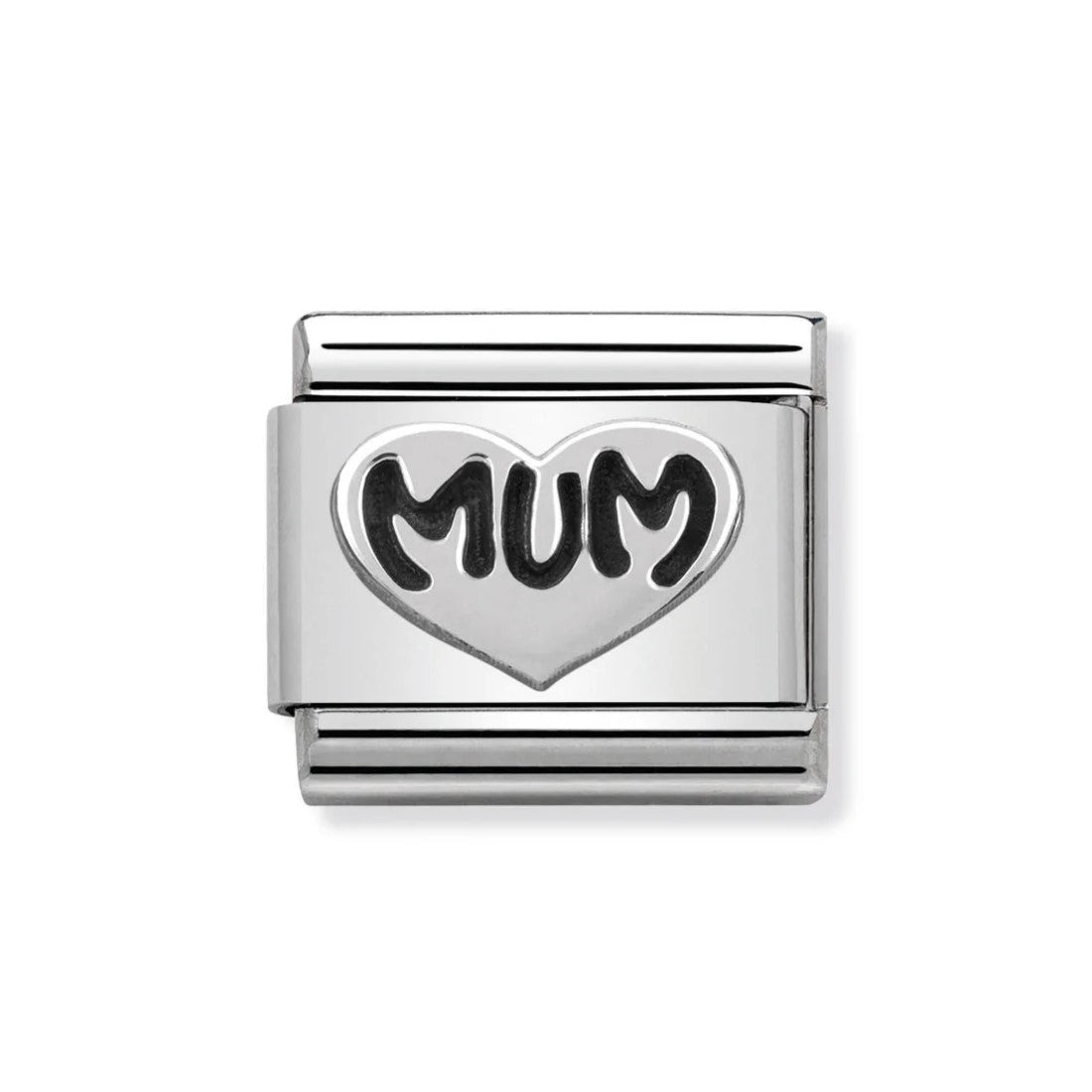 Classic Oxidised Silver 'Mum' Heart link