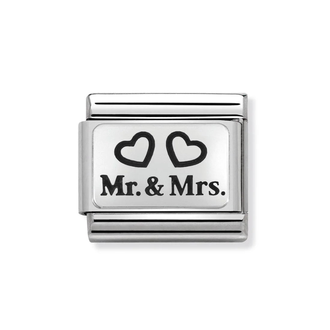 Composable Classic Mr & Mrs Engraved Plate With 2 Hearts Stainless Steel Charm