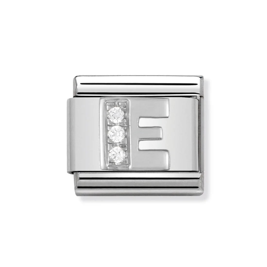 Classic Stainless Steel Letter 'E' Link with CZ Stones