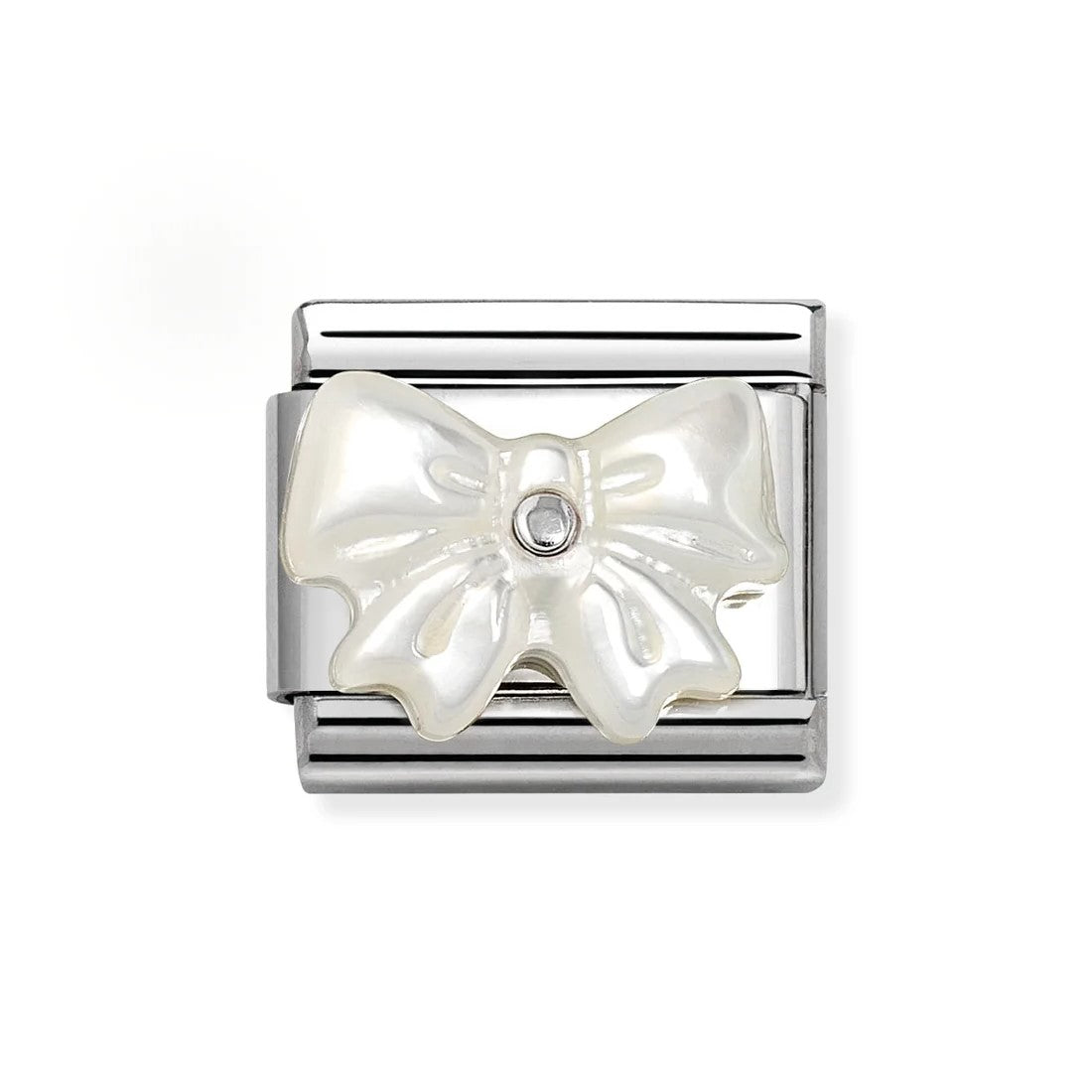 Composable Classic White MOP Bow Charm In 925 Silver