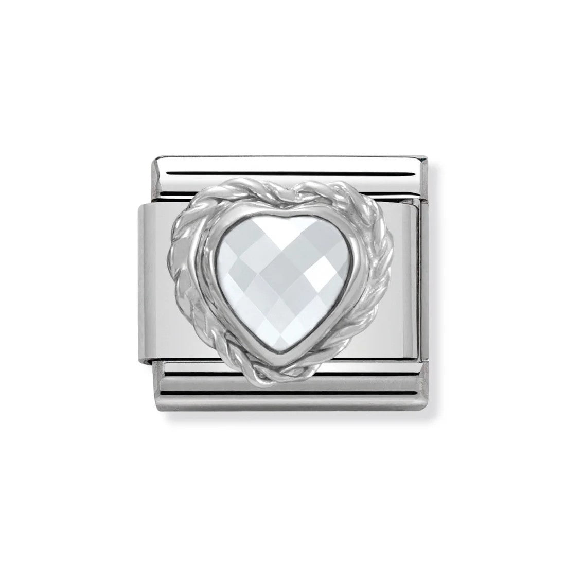 Classic Silver Heart Setting White CZ Link