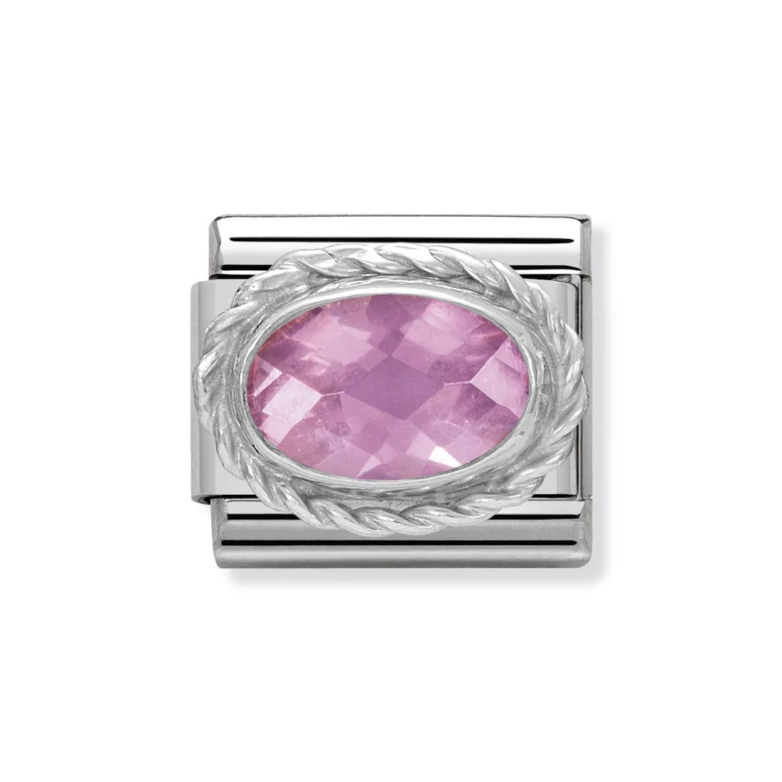 Classic Faceted Pink Oval CZ Silver Link