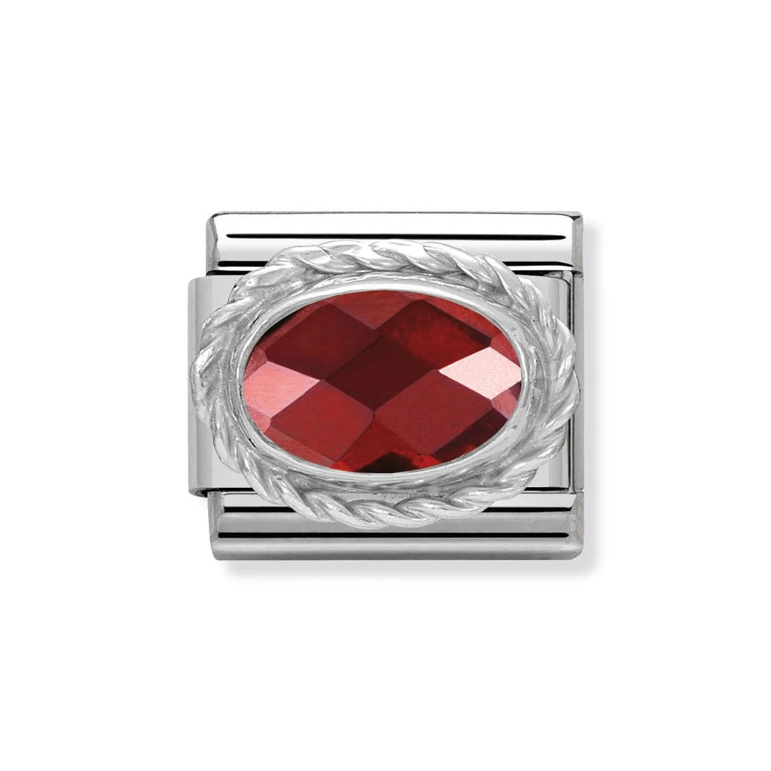 Classic Faceted Red Oval CZ Silver Link