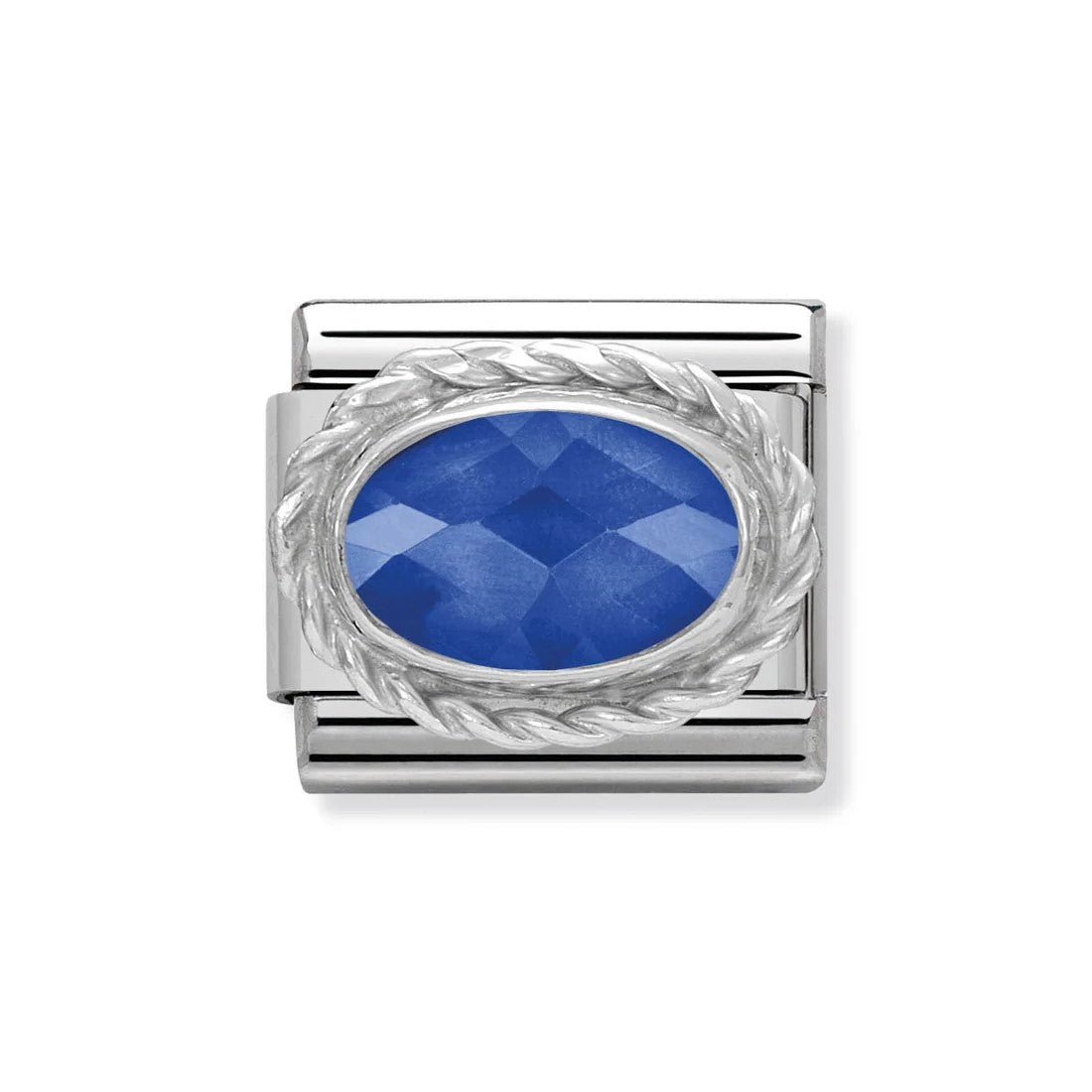 Classic Faceted Blue Oval CZ Silver Link