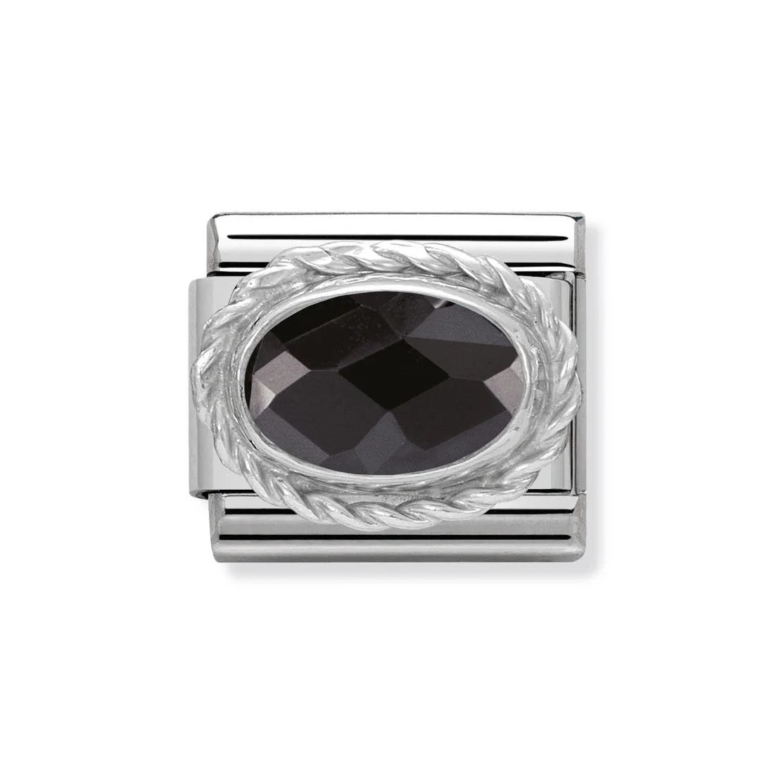Classic Faceted Black Oval CZ Silver Link