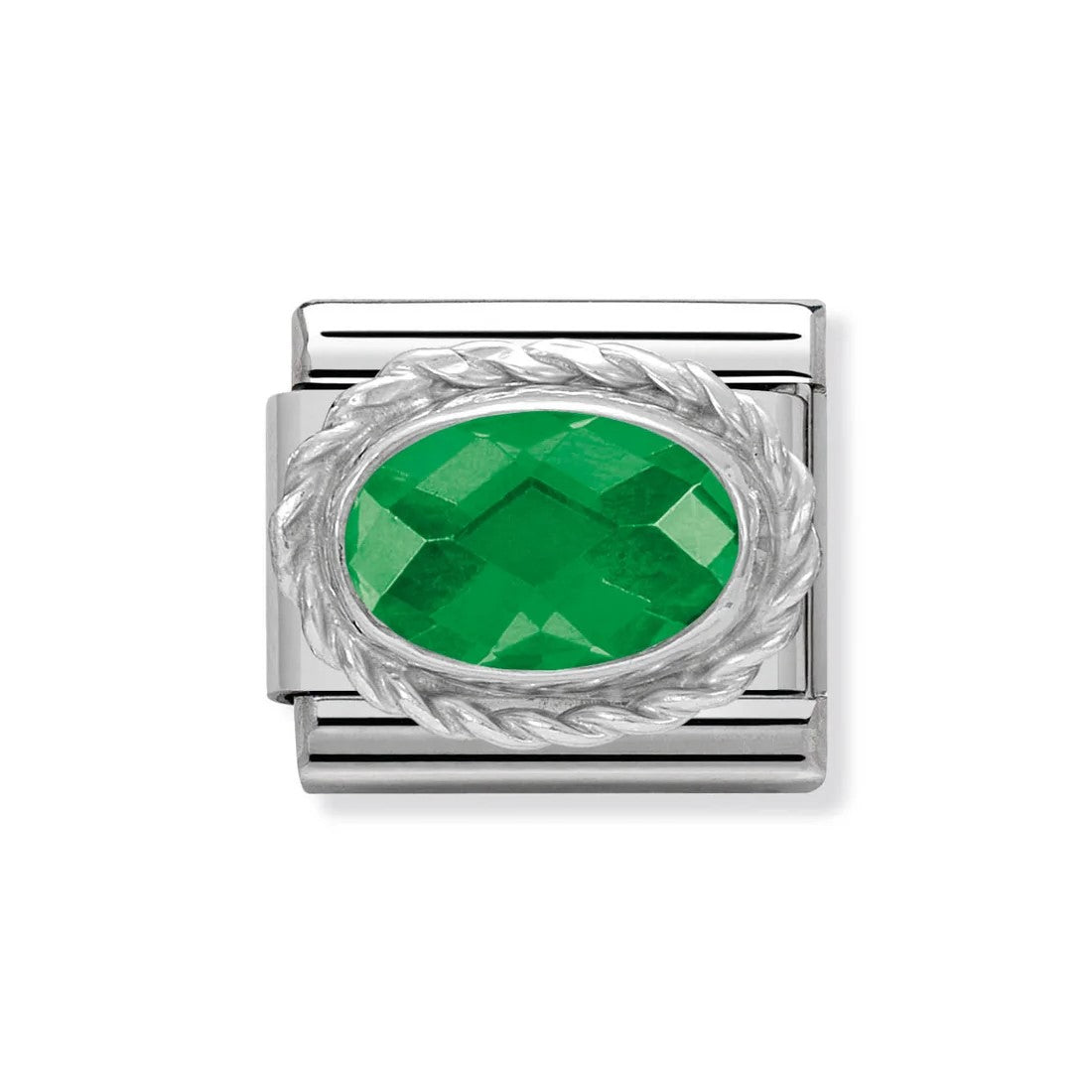 Classic Faceted Emerald Green Oval CZ Silver Link