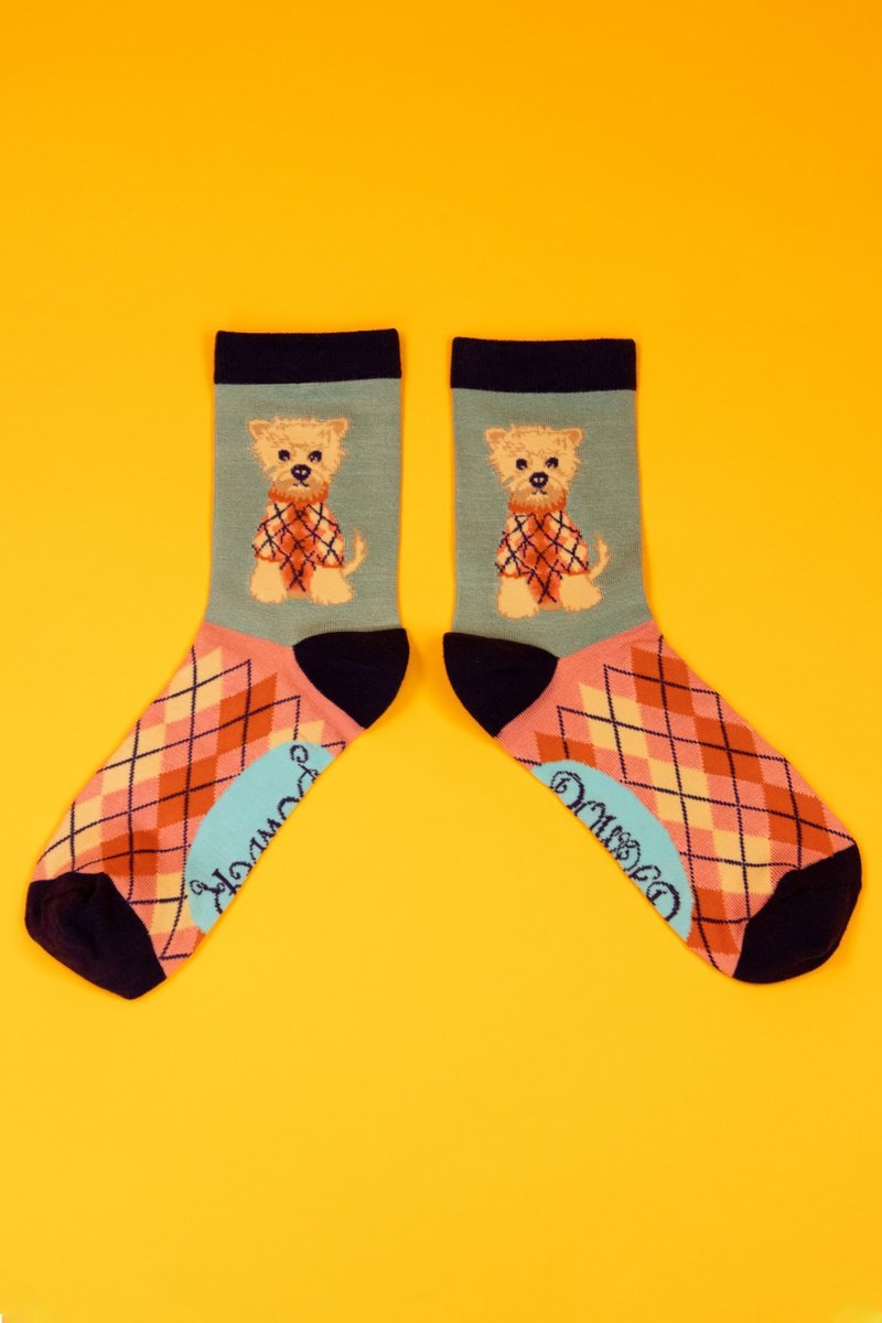 Argyll Westie Ankle Socks- Ice