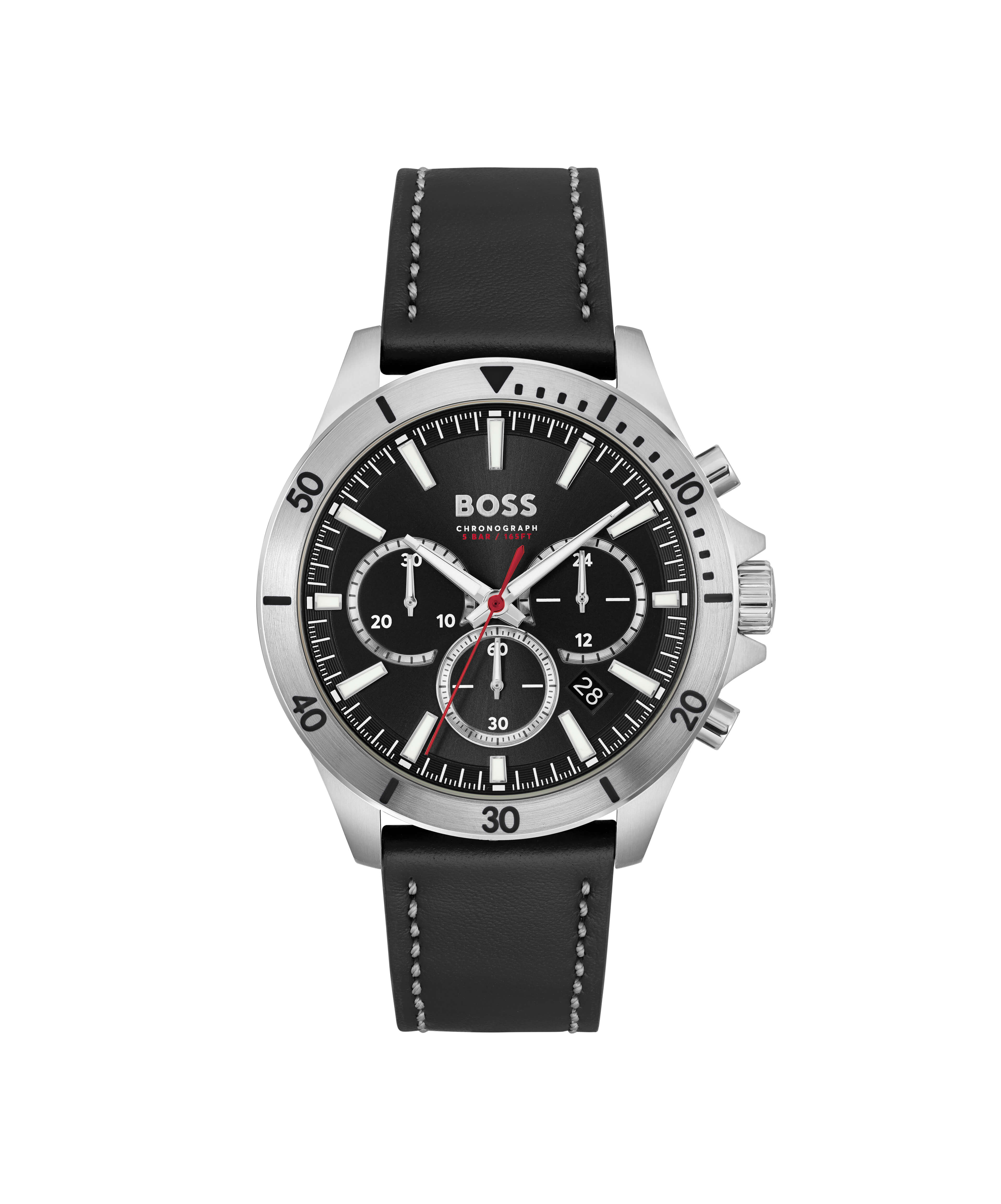 Troper Black Chronograph Dial & Leather Strap Watch