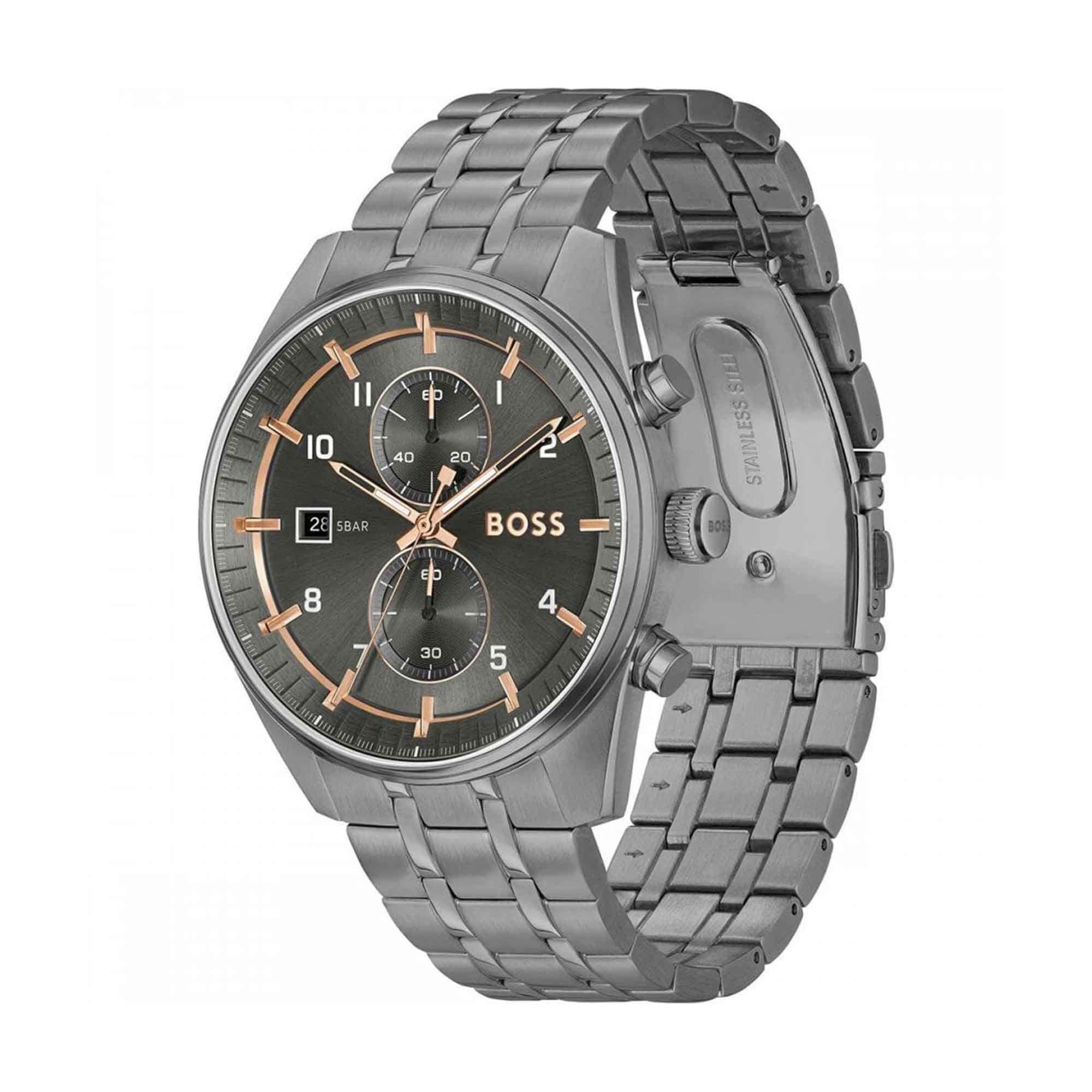 SkyTraveller Grey Dial & Grey IP Bracelet Mens Watch