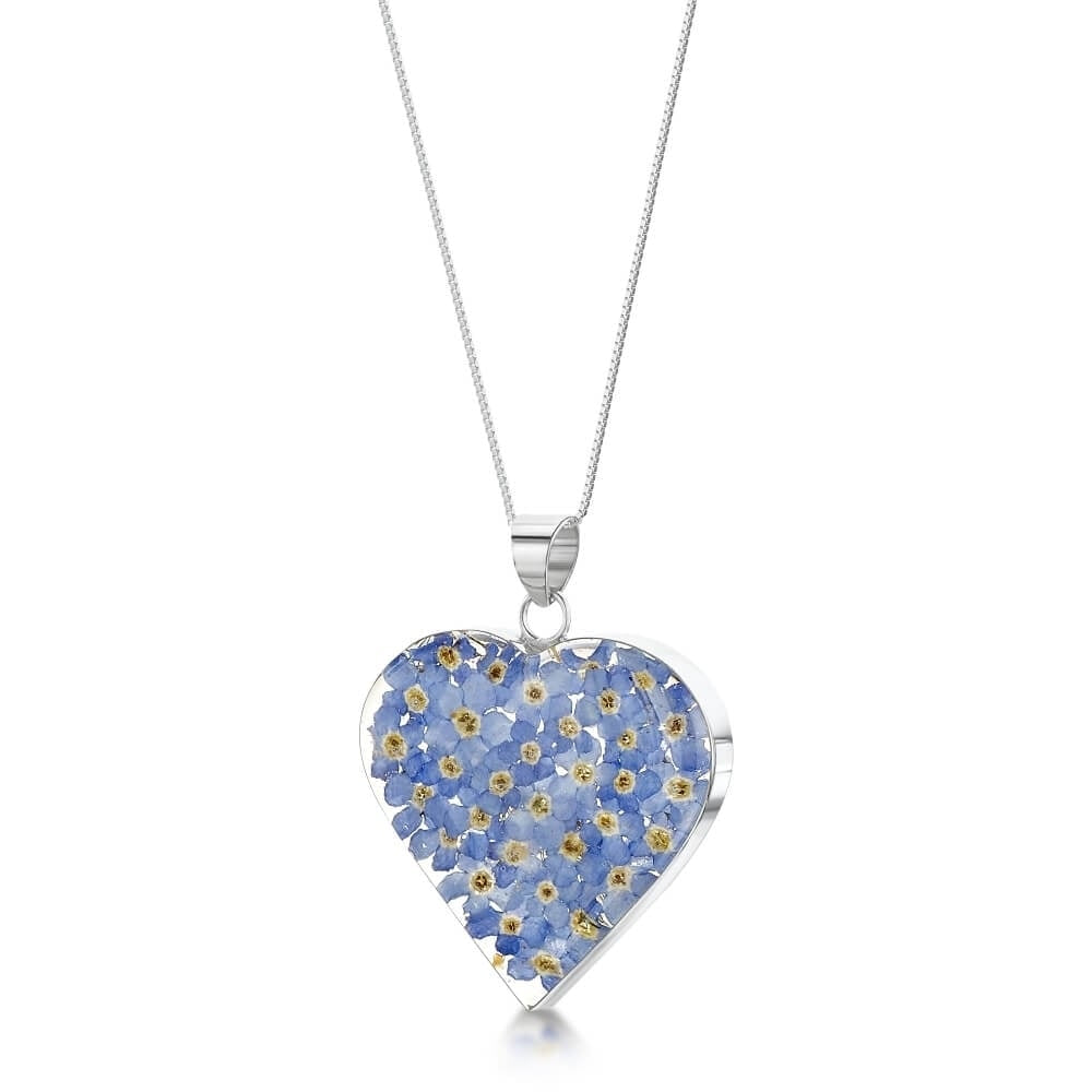 Silver Pendant - Forget me not - Med Heart