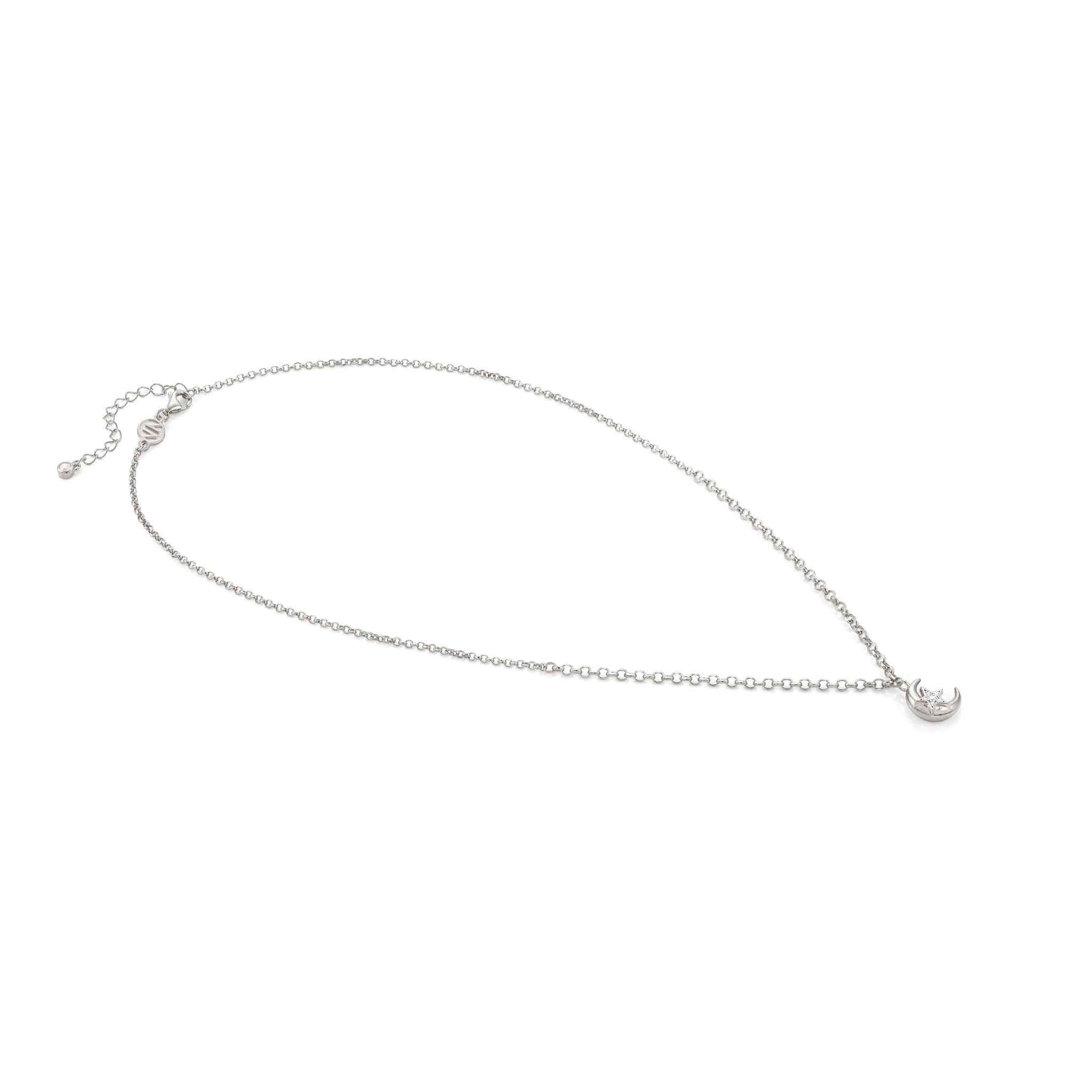 Sweetrock Romance Silver Moon CZ Pendant Necklace