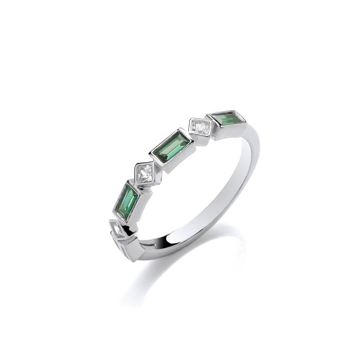 Emerald & Princess Cut Green Cubic Zirconia Band Ring- 7/N