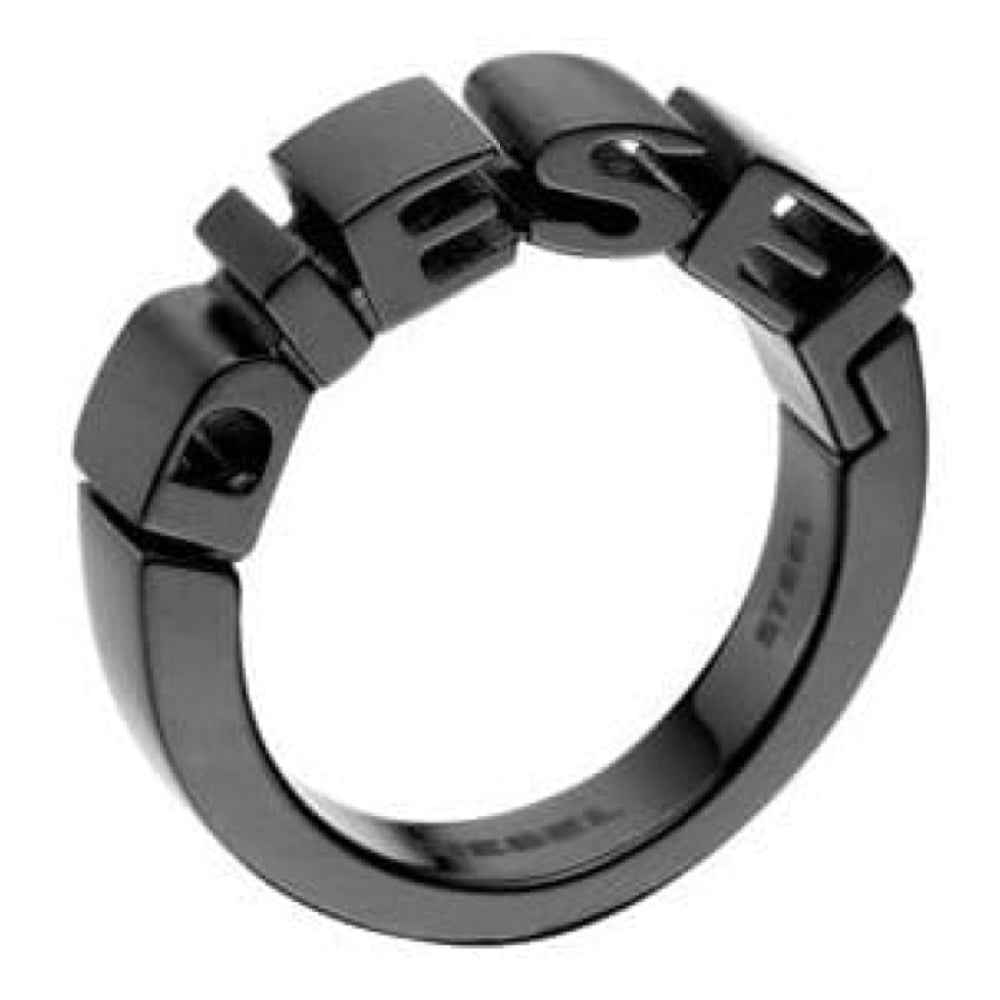 Ladies Large Black Stainless Steel Logo Ring