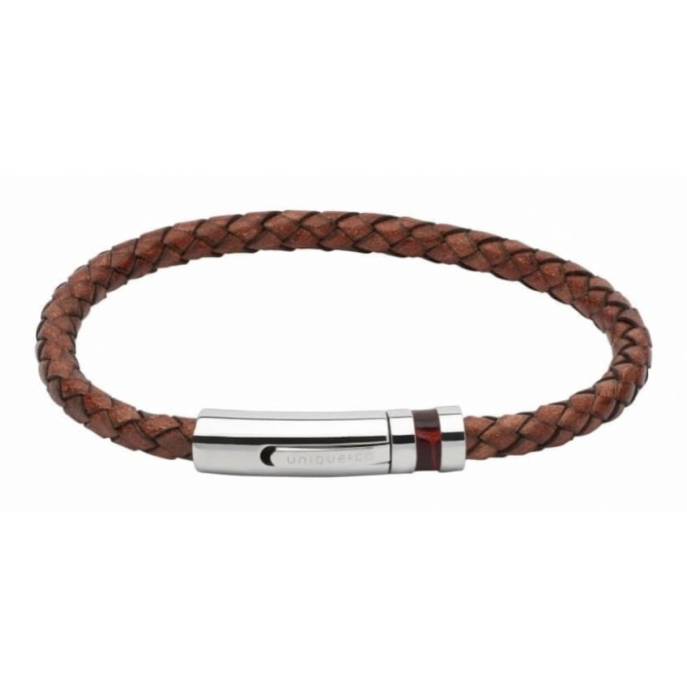 Brown Leather Bracelet With Stainless Steel Clasp