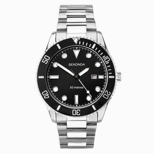 Ocean Silver Case & SS Bracelet With Black Dial Men's Watch